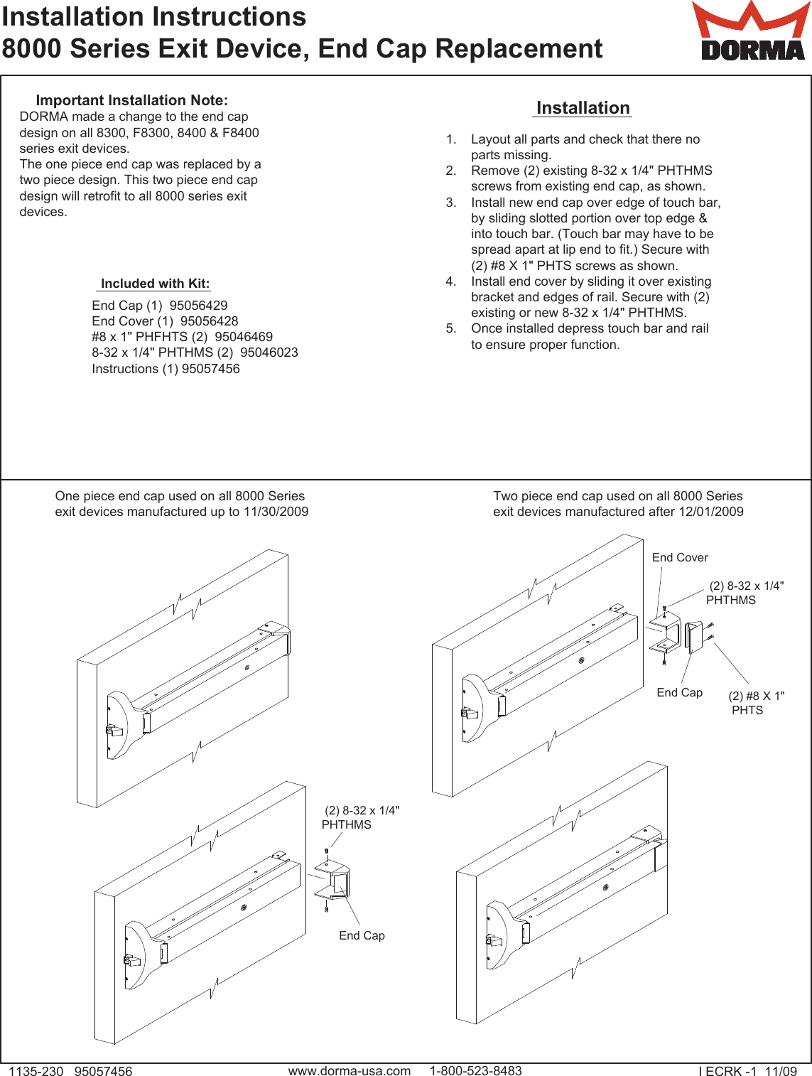 Page 1 of 1 - Dorma Z 8000 Series End Cap Replacement Installation Instructions I-ecrk--1-11-09