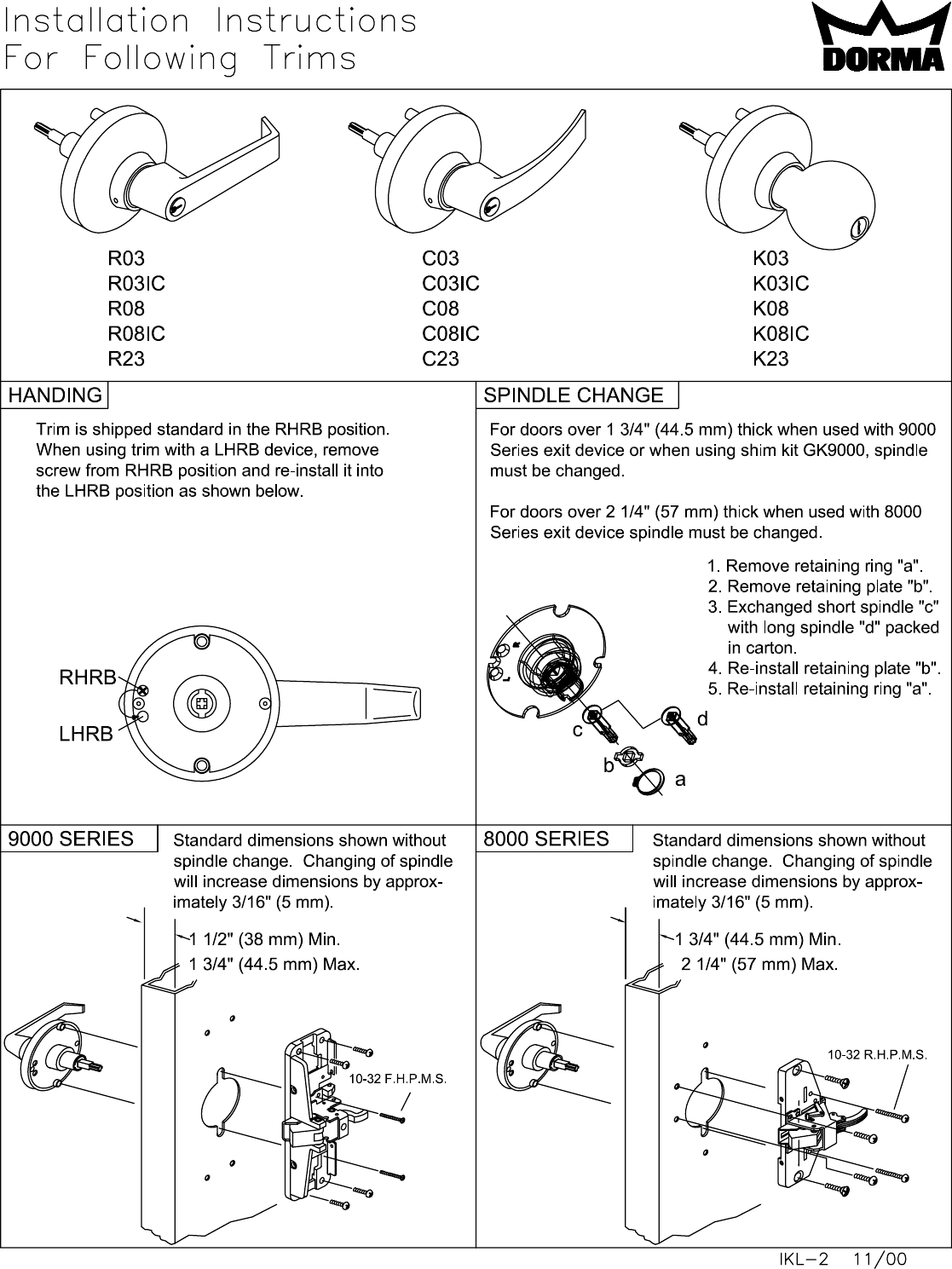 Page 1 of 1 - Dorma IKL-1  8000 Series Key In Lever Trim Installation Instructions Ikl-2