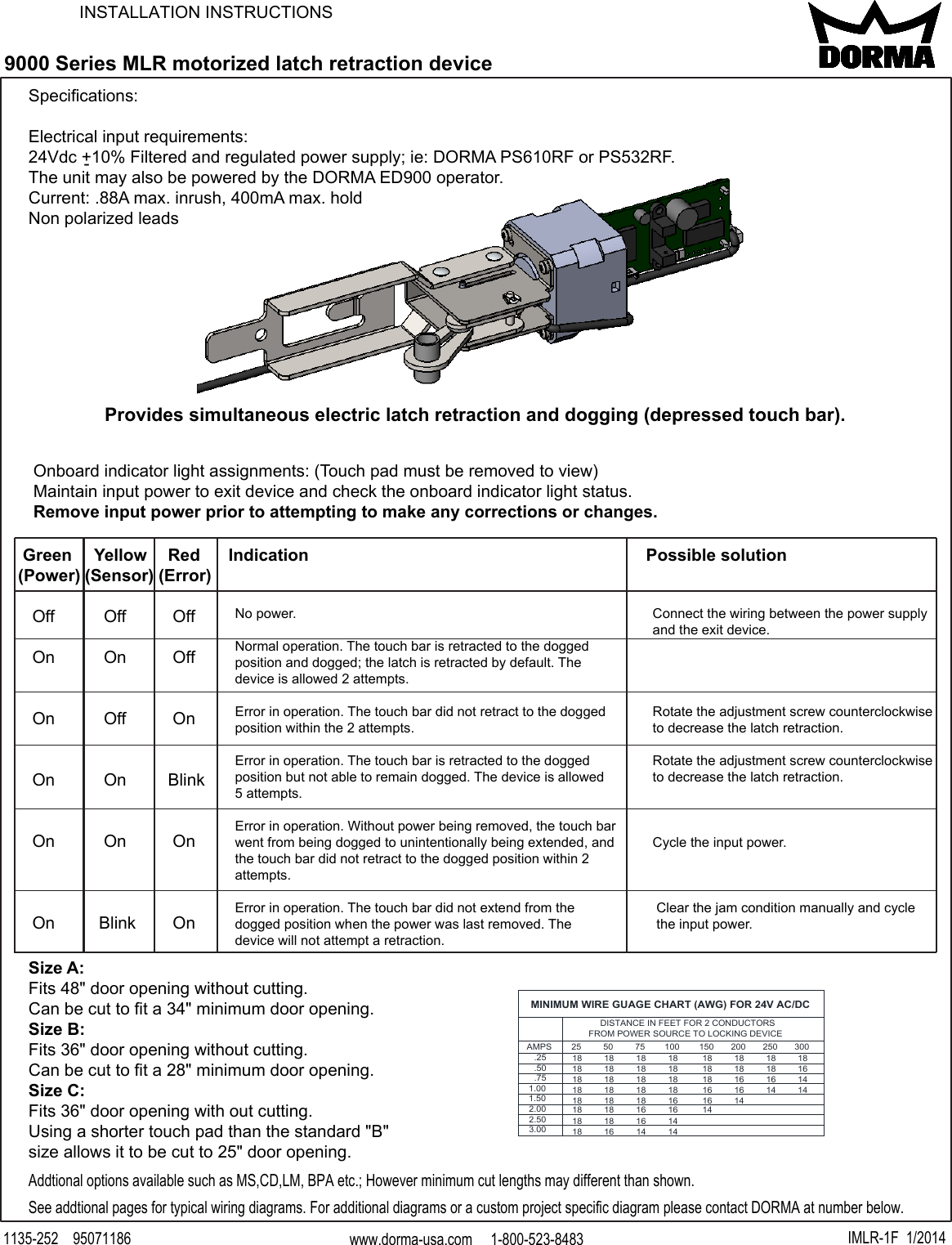 Page 1 of 5 - Dorma IMLR-1 9000 Series MLR Retraction Installation Instructions Imlr-1-7-14