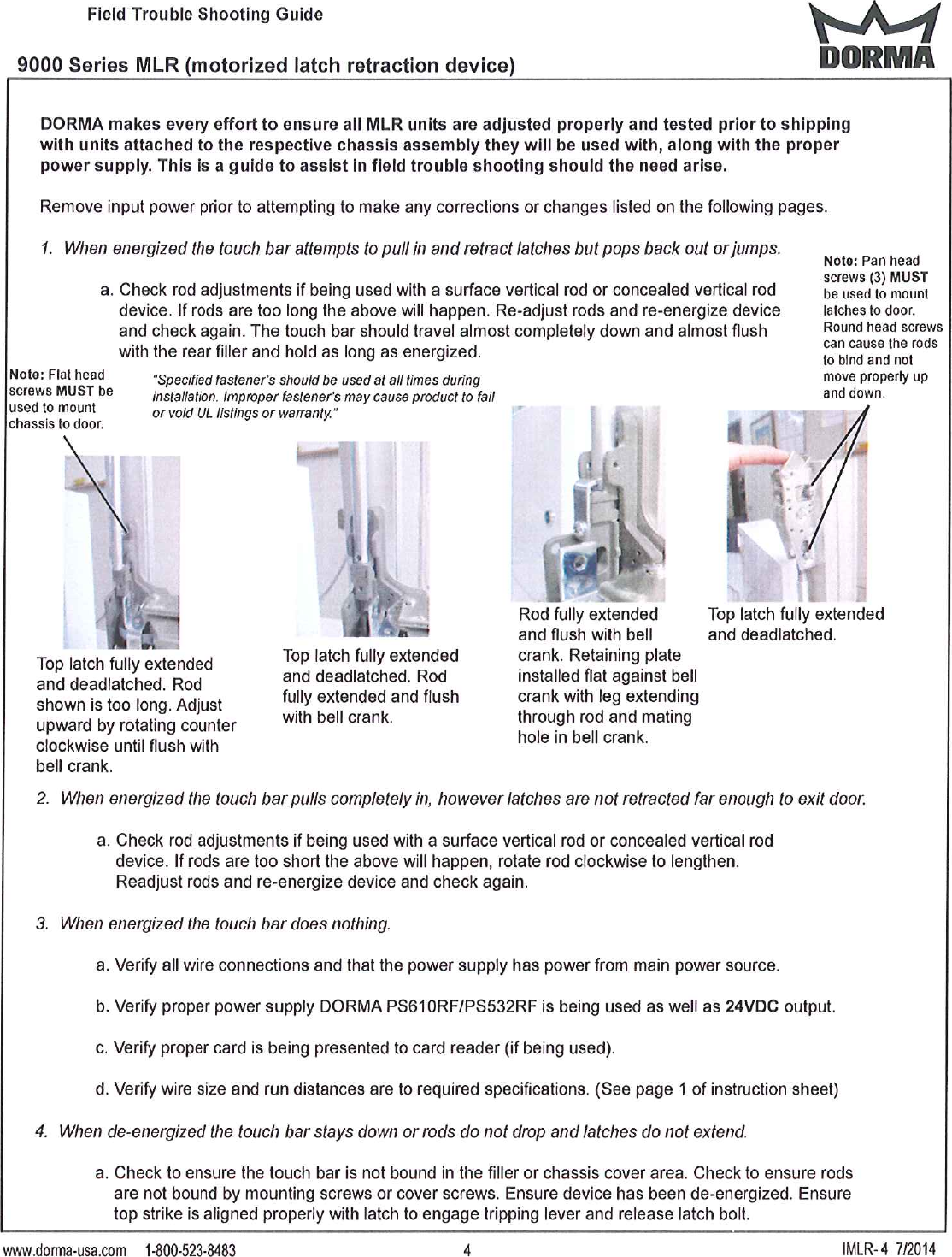 Page 4 of 5 - Dorma IMLR-1 9000 Series MLR Retraction Installation Instructions Imlr-1-7-14