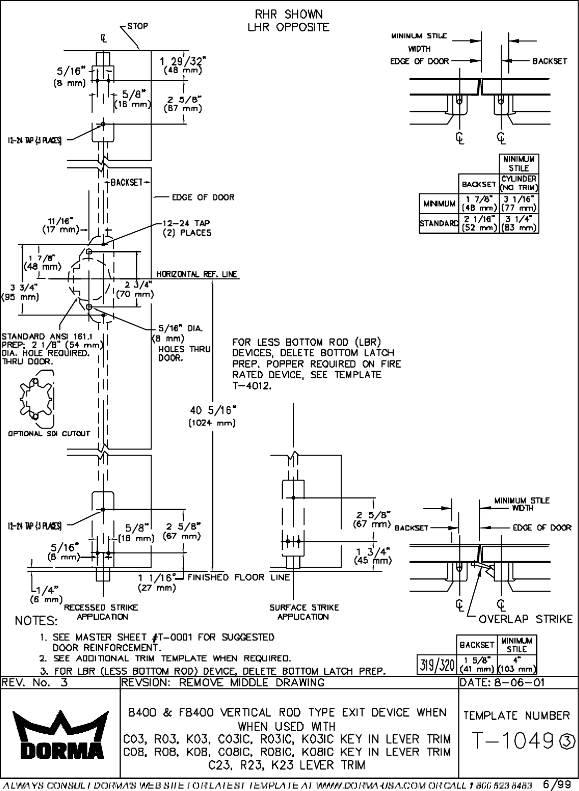 Dorma T 1049 8400 ANSI 03/04, C03, C03IC, K03, K03IC, R03IC Tech ...