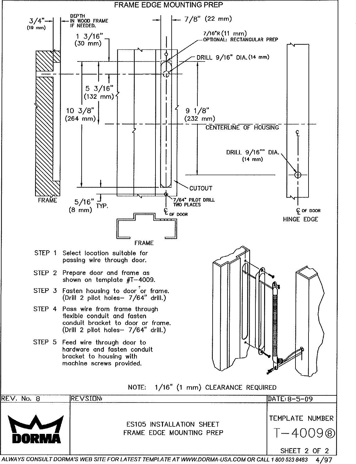 Page 2 of 2 - Dorma  8000 Series ES105 Power Transfer Installation Instructions T-4009-rev-8-08-09