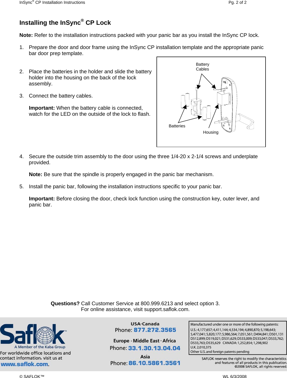 Page 2 of 2 - DormaKaba Multihousing - InSync CP Installation Instructions 6-3-08 In Sync Insync-cp-installation-instructions 10936761