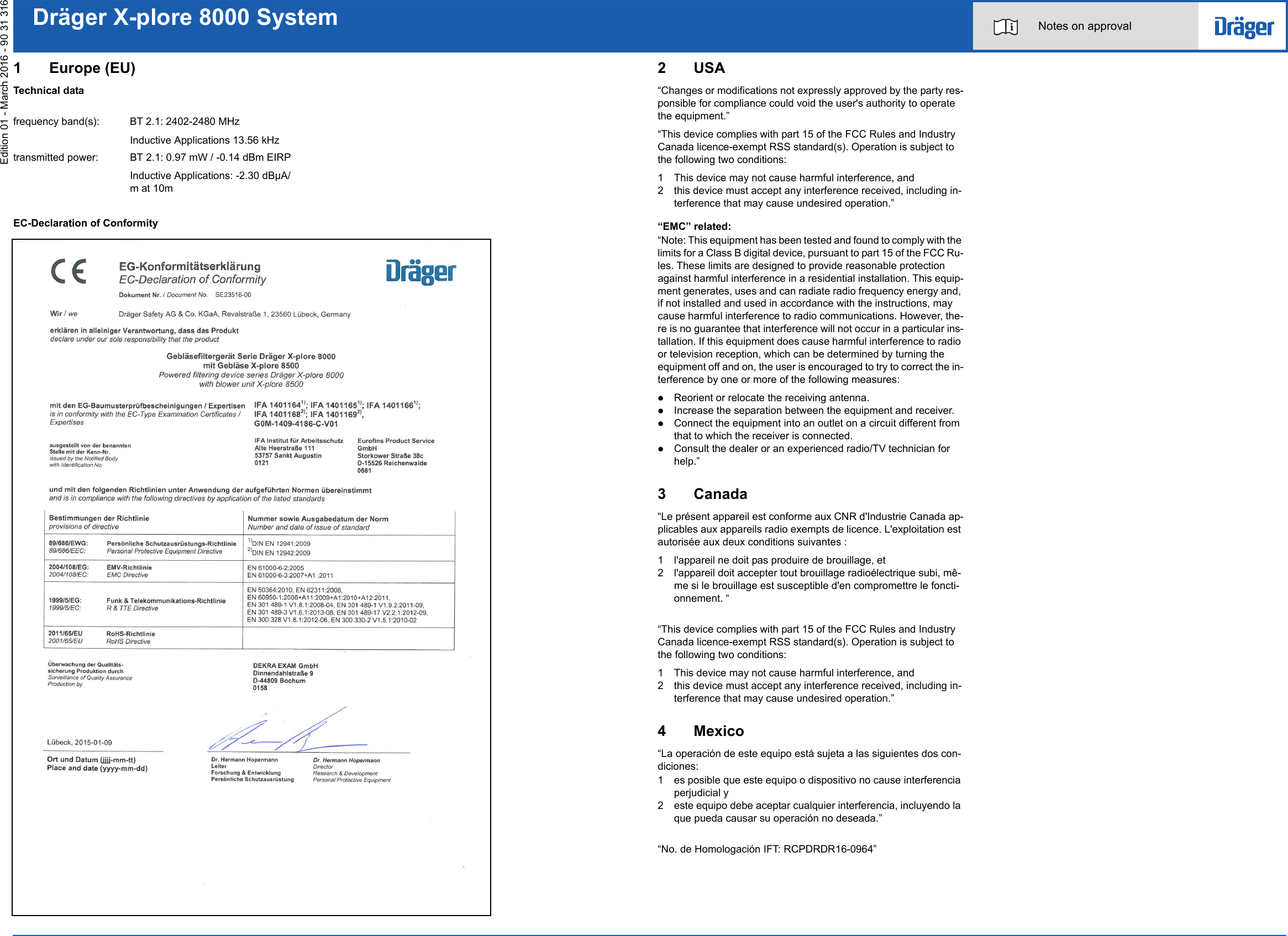 Page 1 of Dr ger Safety and KGaA XPLORE8700 Powered Air Purifying Respirator User Manual 9031316 01 2016