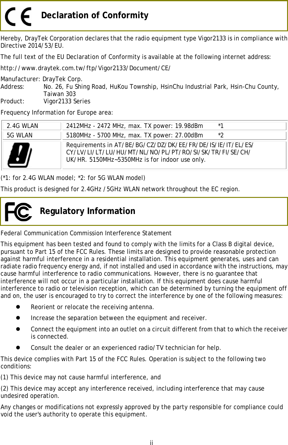 Page 4 of Draytek 2133 Gigabit Broadband Router User Manual DrayTek QS Vigor2133 RF V1 1