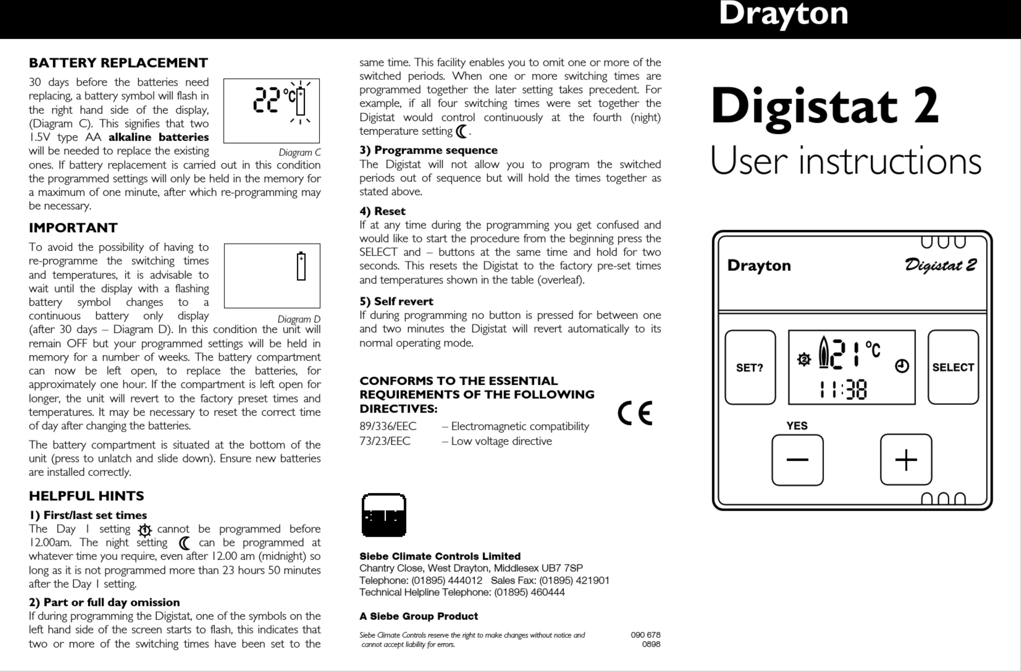 Page 2 of 2 - Drayton Drayton-Digistat-2-User-Instructions-1003314 User Manual