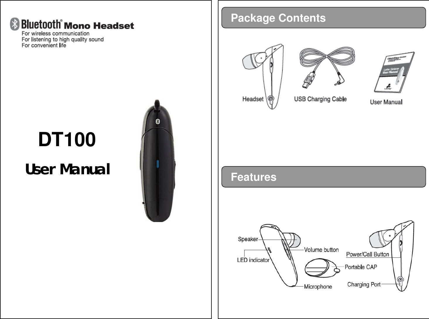 DT100 User ManualPackage ContentsFeatures