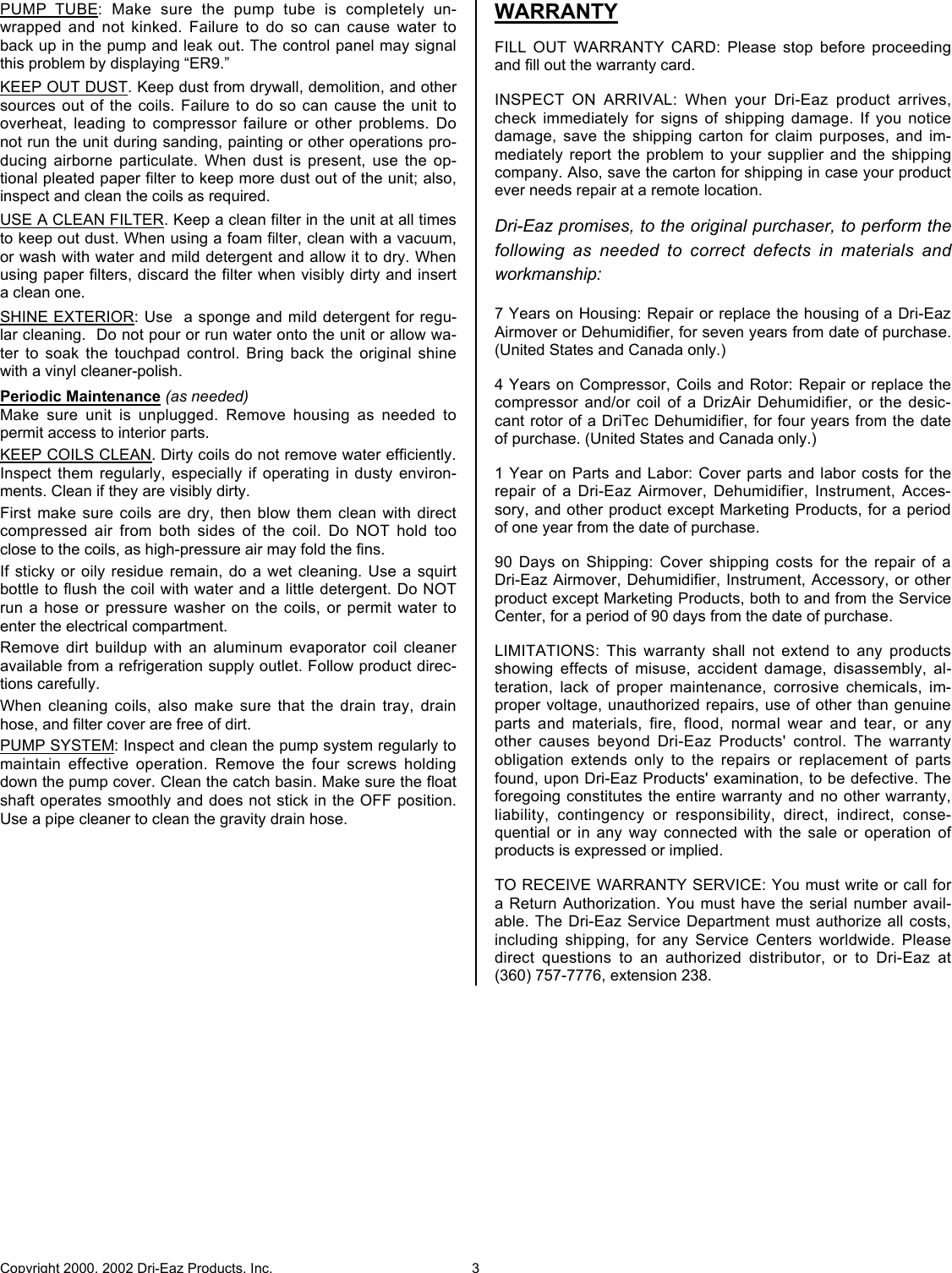 Page 3 of 4 - Dri-Eaz Dri-Eaz-Drizair-1200-Users-Manual 07-002~2