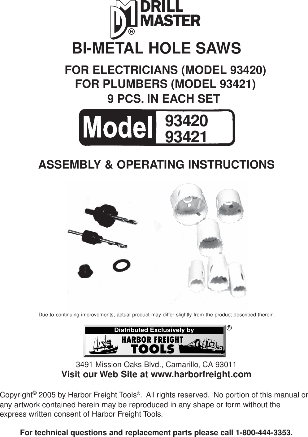 Page 1 of 6 - Drill-Masters-Eldorado-Tool Drill-Masters-Eldorado-Tool-Drill-Masters-Eldorado-Tool-Welder-93420-Users-Manual- 93420 93421 Bi Metal Hole Saws  Drill-masters-eldorado-tool-drill-masters-eldorado-tool-welder-93420-users-manual