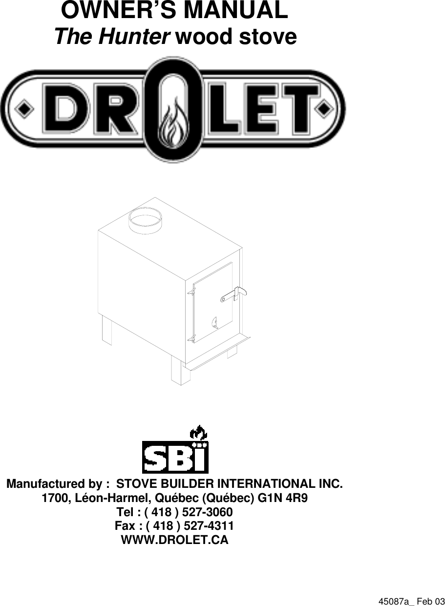 Page 1 of 9 - Drolet Drolet-Hunter-Wood-Stove-Users-Manual- GUIDE DU POLE BOIS  Drolet-hunter-wood-stove-users-manual