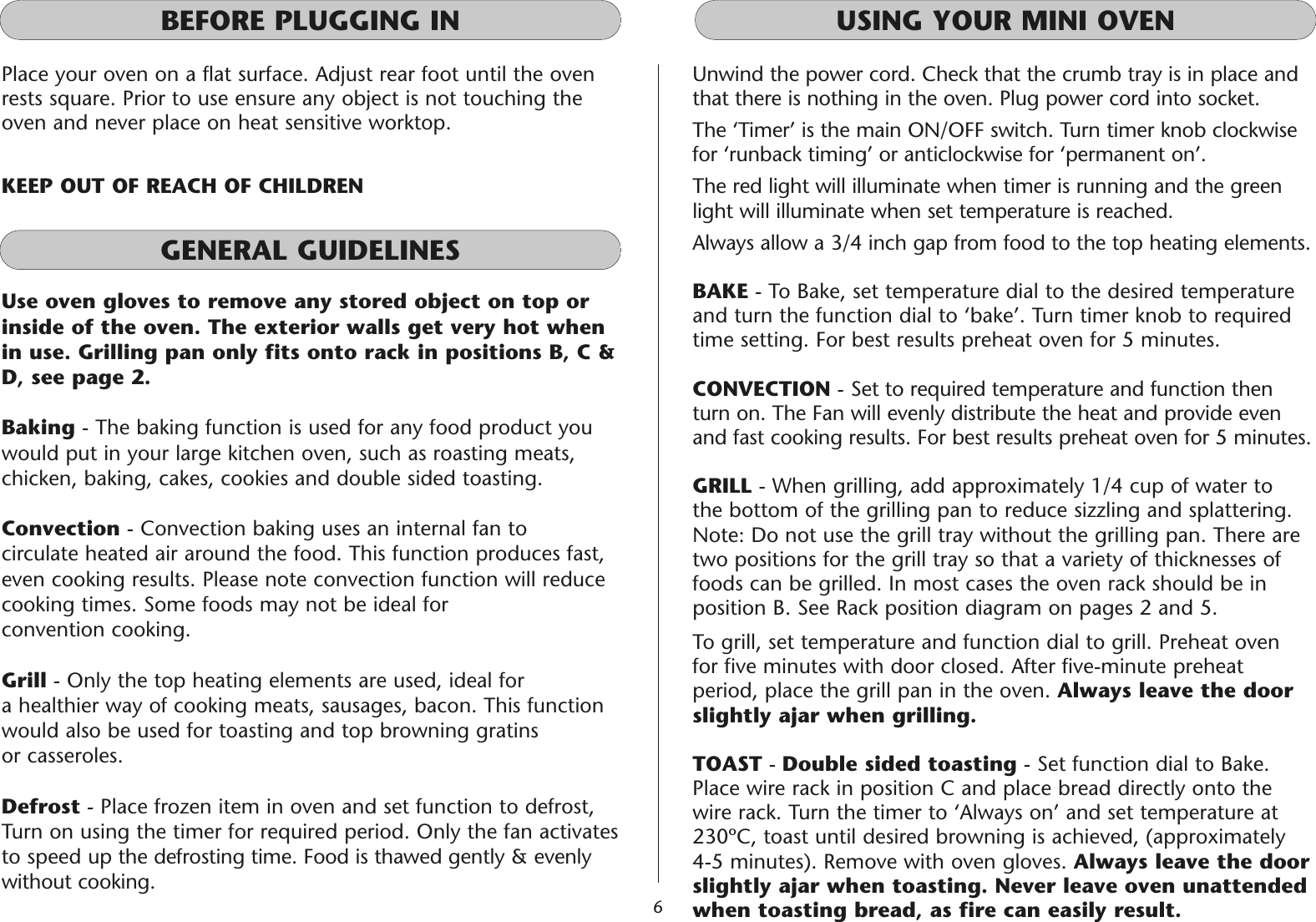 Page 6 of 8 - Dualit Dualit-Mini-Oven-Uk-06-05-Users-Manual- DualitLeaflet0905v2  Dualit-mini-oven-uk-06-05-users-manual