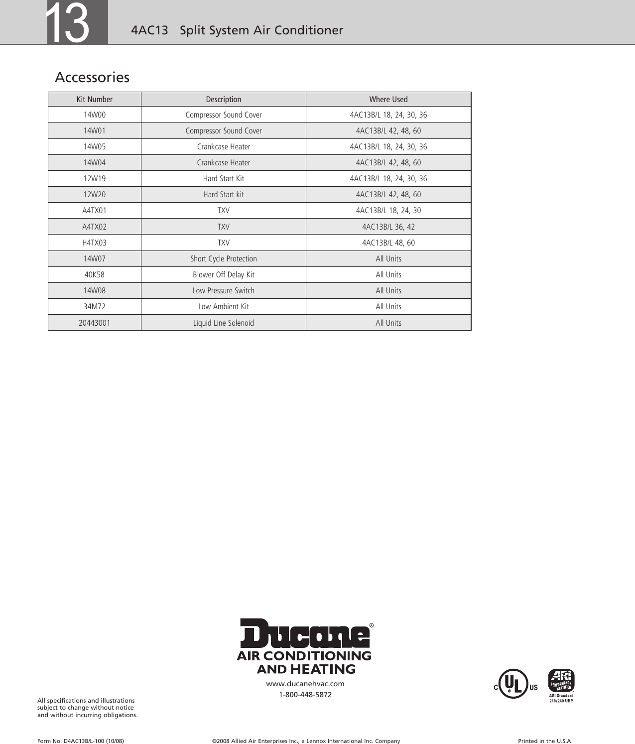 Page 6 of 6 - Ducane-Hvac Ducane-Hvac-4Ac13-Users-Manual- 4AC13B-L-100-10-08  Ducane-hvac-4ac13-users-manual