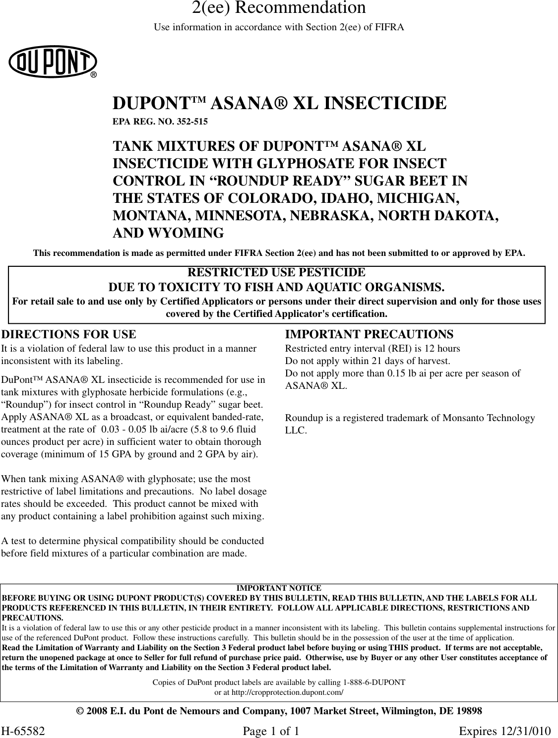 Dupont Authentication Xl Insecticide Users Manual Asana