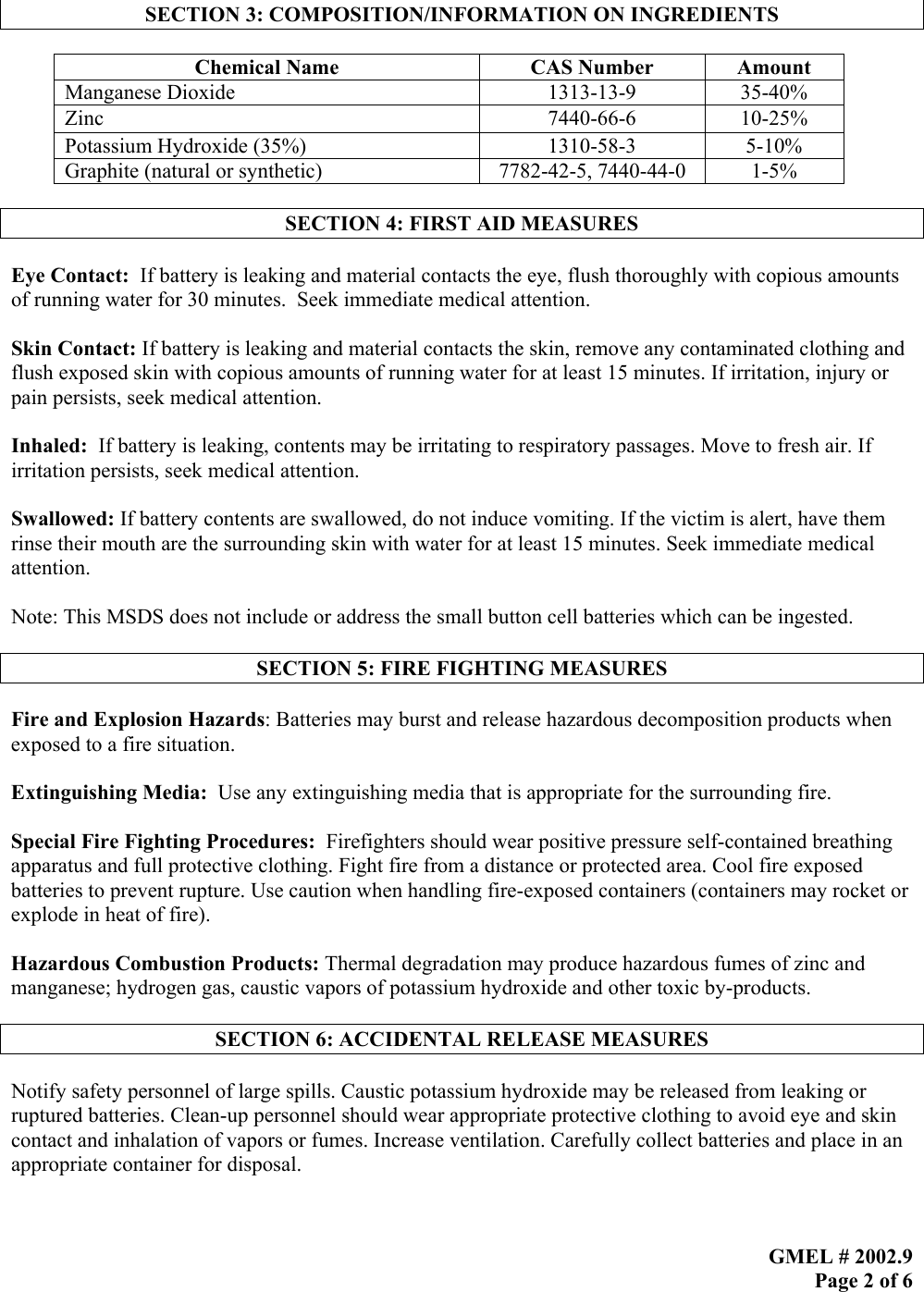 Page 2 of 6 - Duracell Duracell-Mn-9100-Users-Manual MSDS-2002 9 _3_