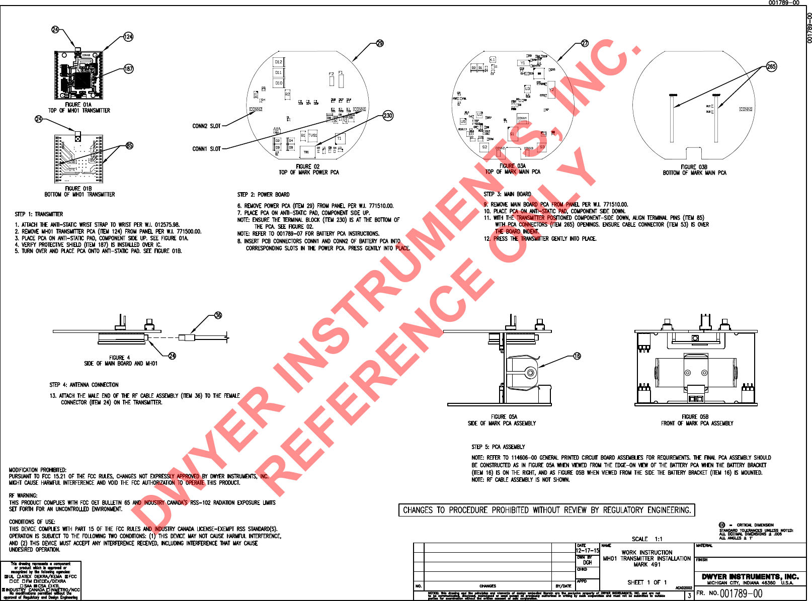 DWYER INSTRUMENTS, INC. REFERENCE ONLY