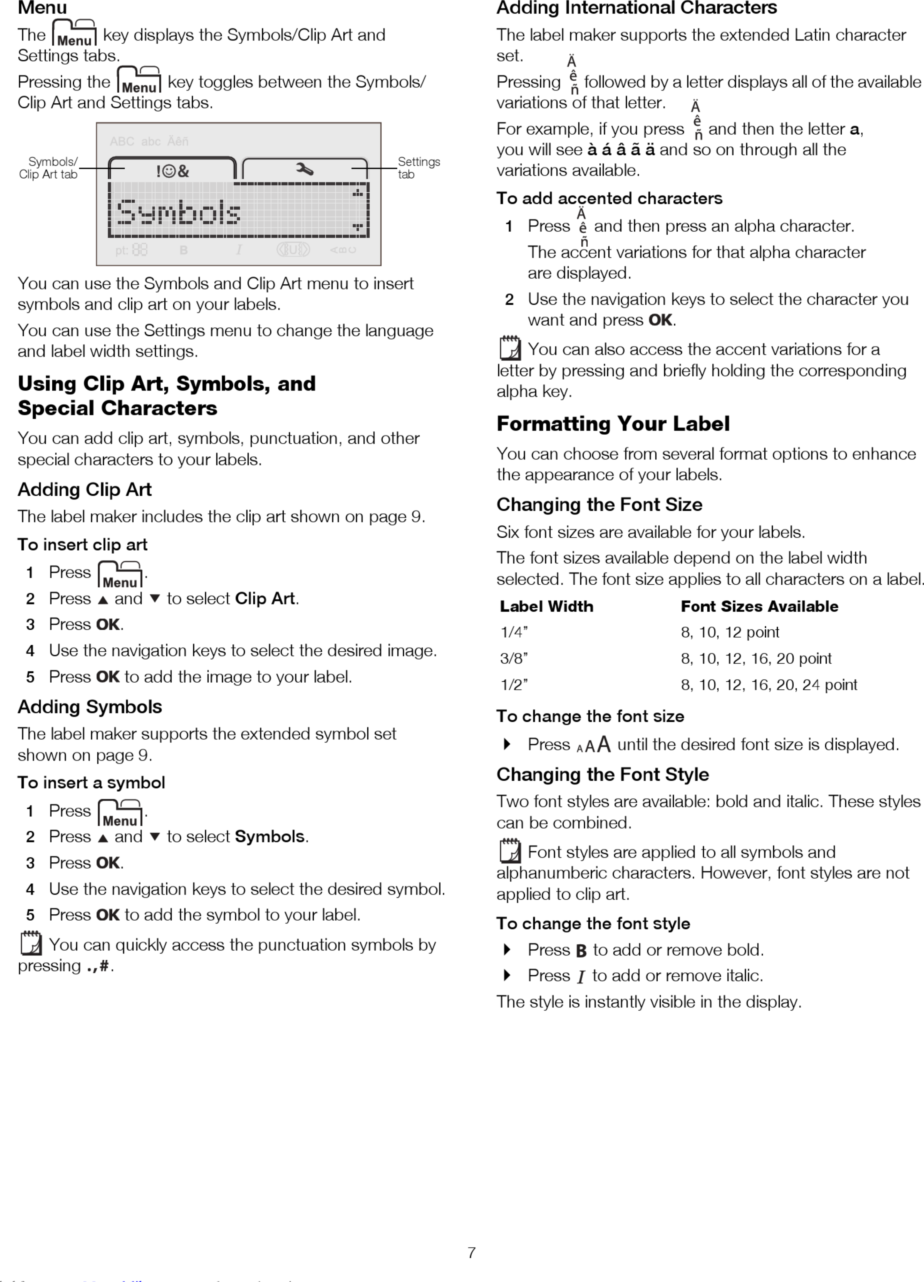 Page 7 of 11 - Dymo Dymo-Labelmanager-160-User-Manual-1002998 User Manual