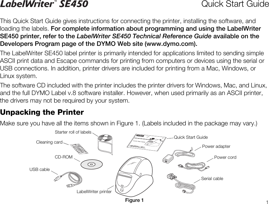 Page 3 of 12 - Dymo Dymo-Labelwriter-Se450-Quick-Start-Guide