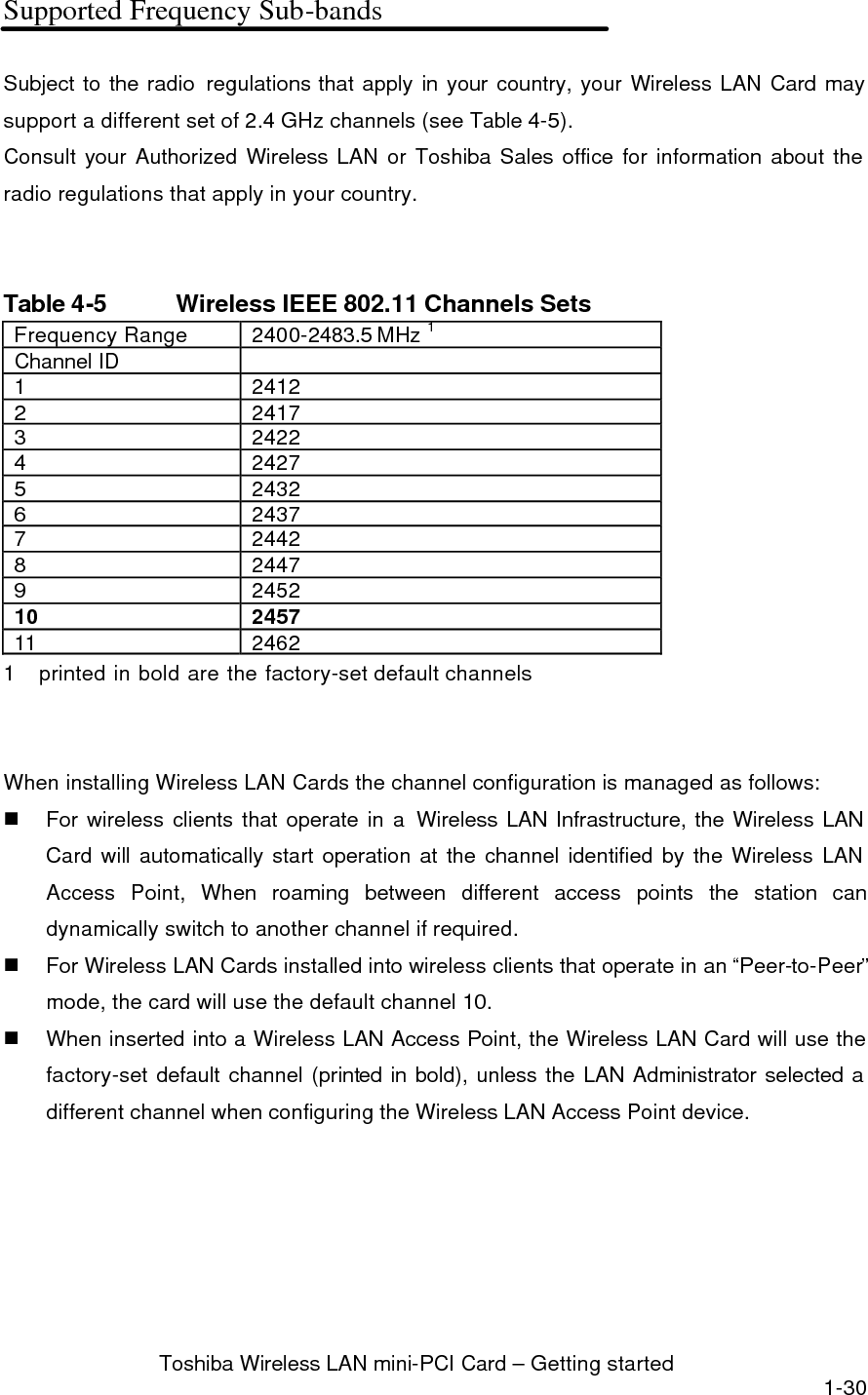  Toshiba Wireless LAN mini-PCI Card – Getting started 1-31        