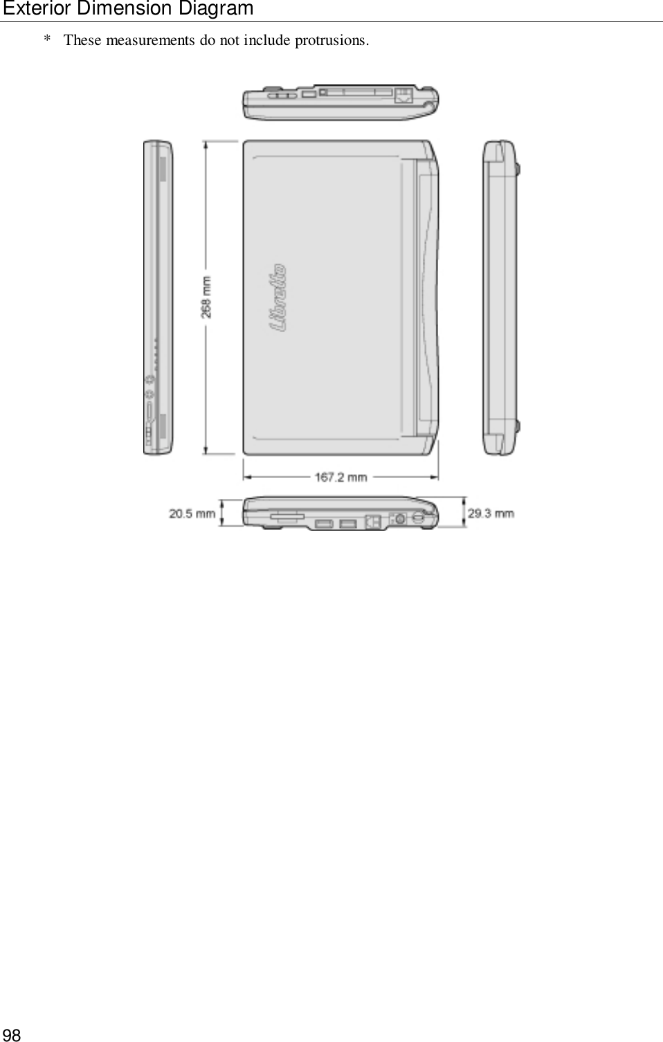 98Exterior Dimension Diagram* These measurements do not include protrusions.