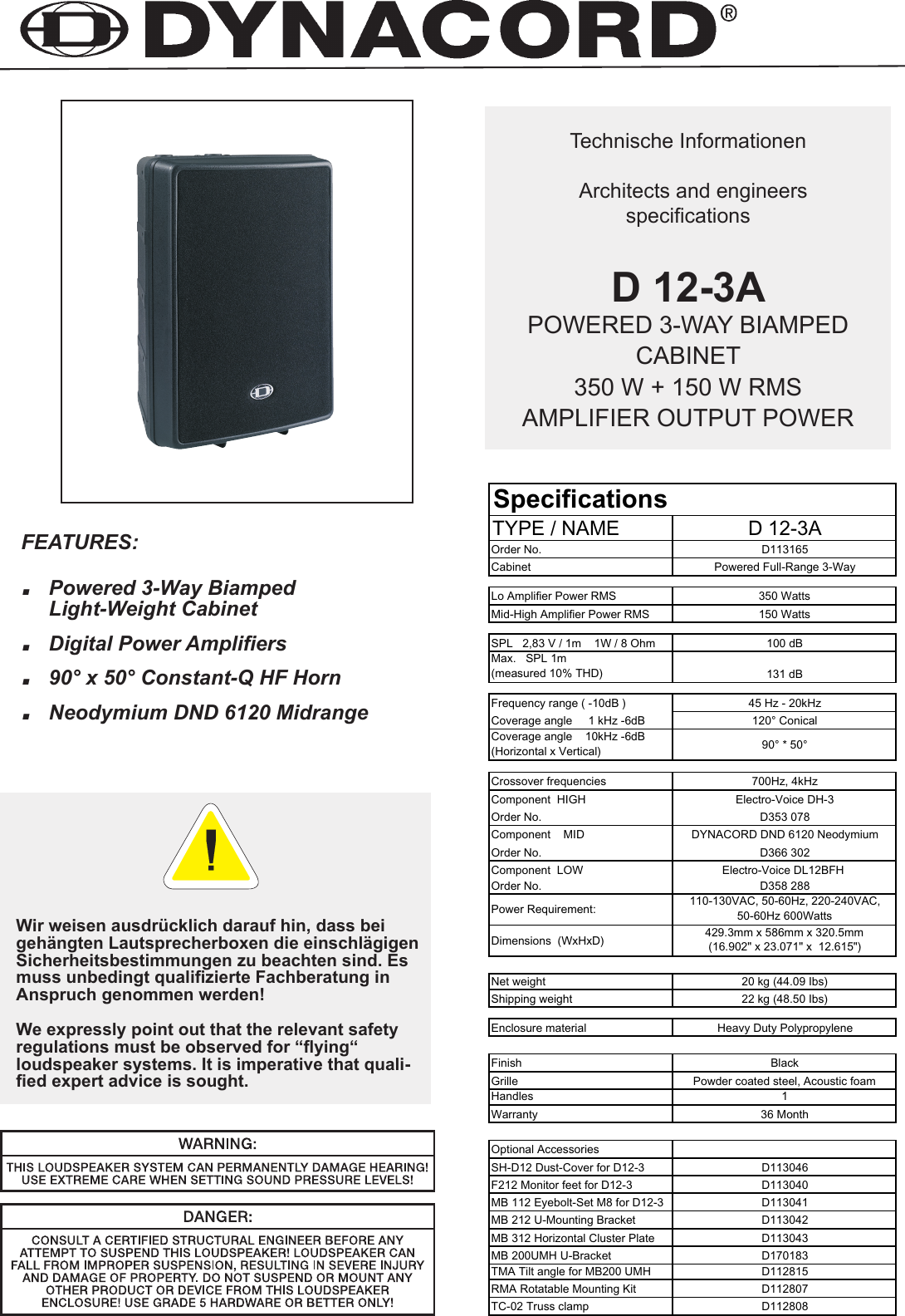 Page 1 of 6 - Dynacord Dynacord-D-12-3A-Users-Manual-  Dynacord-d-12-3a-users-manual