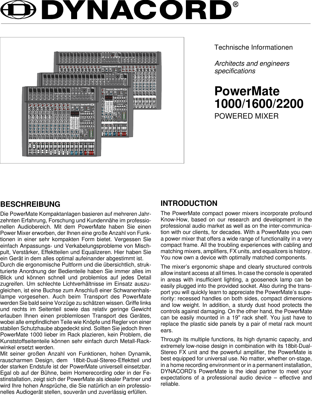 Page 1 of 4 - Dynacord Dynacord-Powermate-2200-Users-Manual- VENTURA  Dynacord-powermate-2200-users-manual