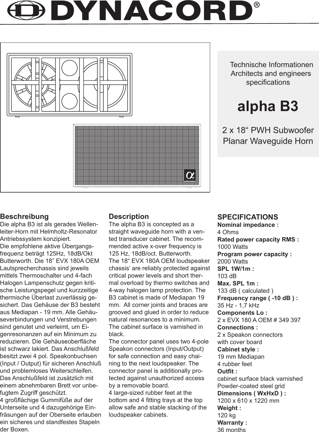 Page 1 of 2 - Dynacord Alpha B3 User Manual  To The 60ab1a2d-67cf-40d6-9cc6-6a99514e991e