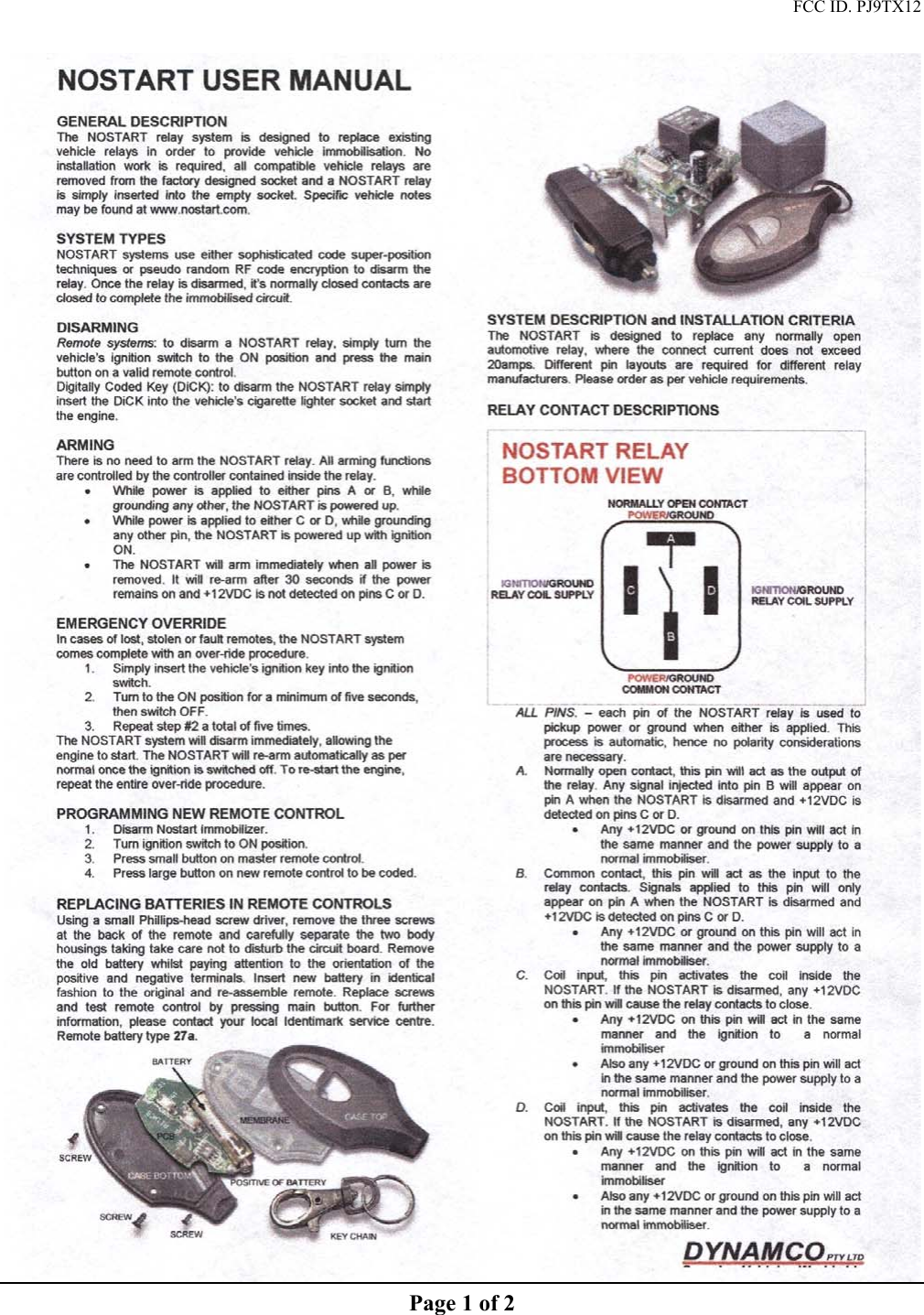 FCC ID. PJ9TX12   Page 1 of 2 