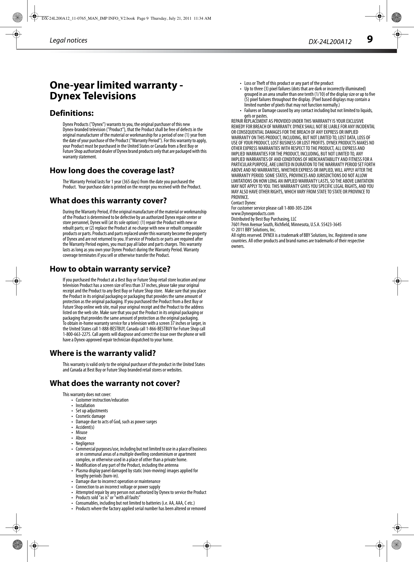 Page 11 of 12 - Dynex DX-24L200A12 DX-24L200A12_11-0765_MAN_IMP INFO_V2 User Manual  To The 4ba2f3ac-5df1-44f1-b295-8c4e02e7d42b