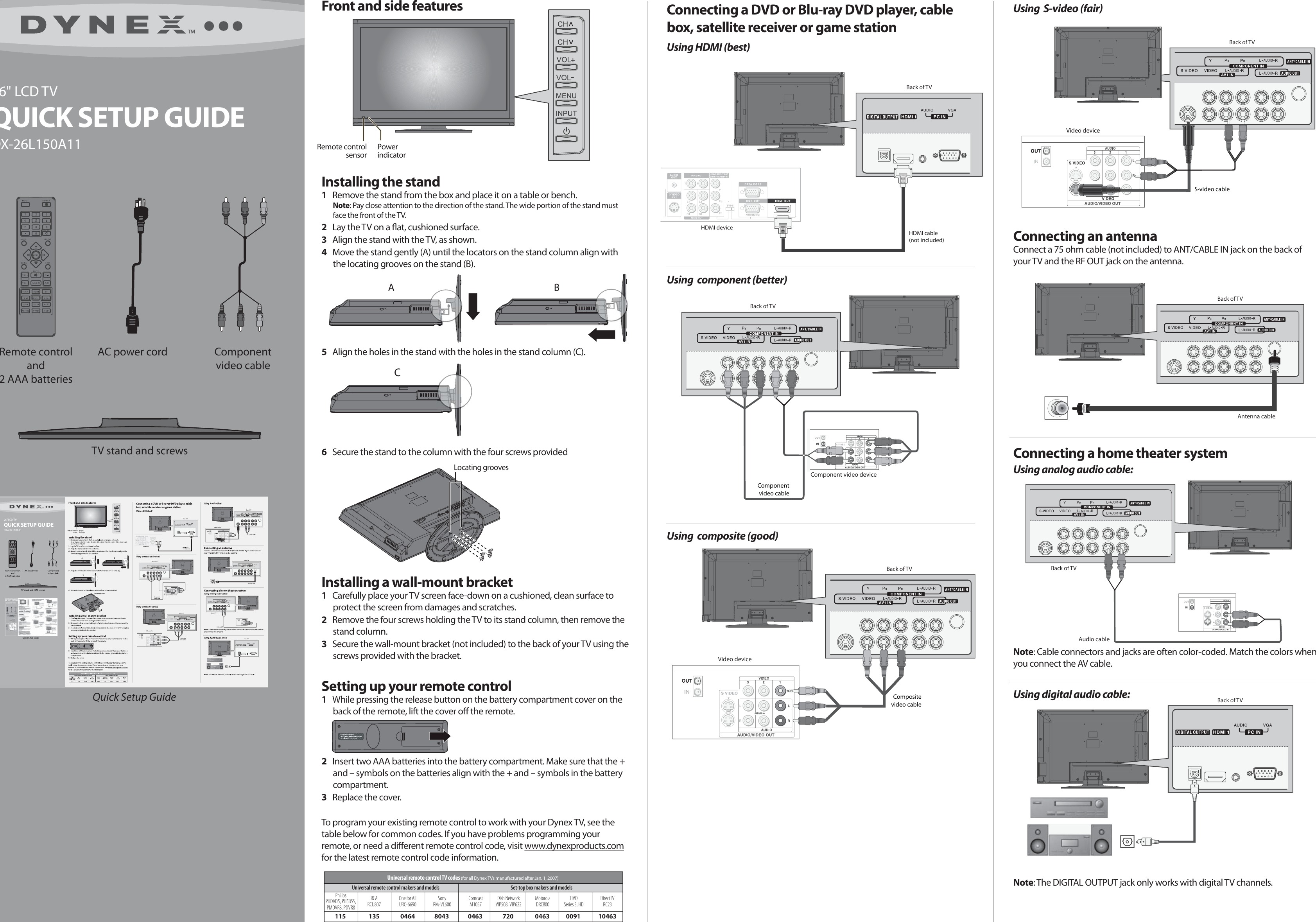 Page 1 of 2 - Dynex Dynex-Dx-26L150A11-Users-Manual- DX-26L-150A11_09-0918_QSG_V1  Dynex-dx-26l150a11-users-manual