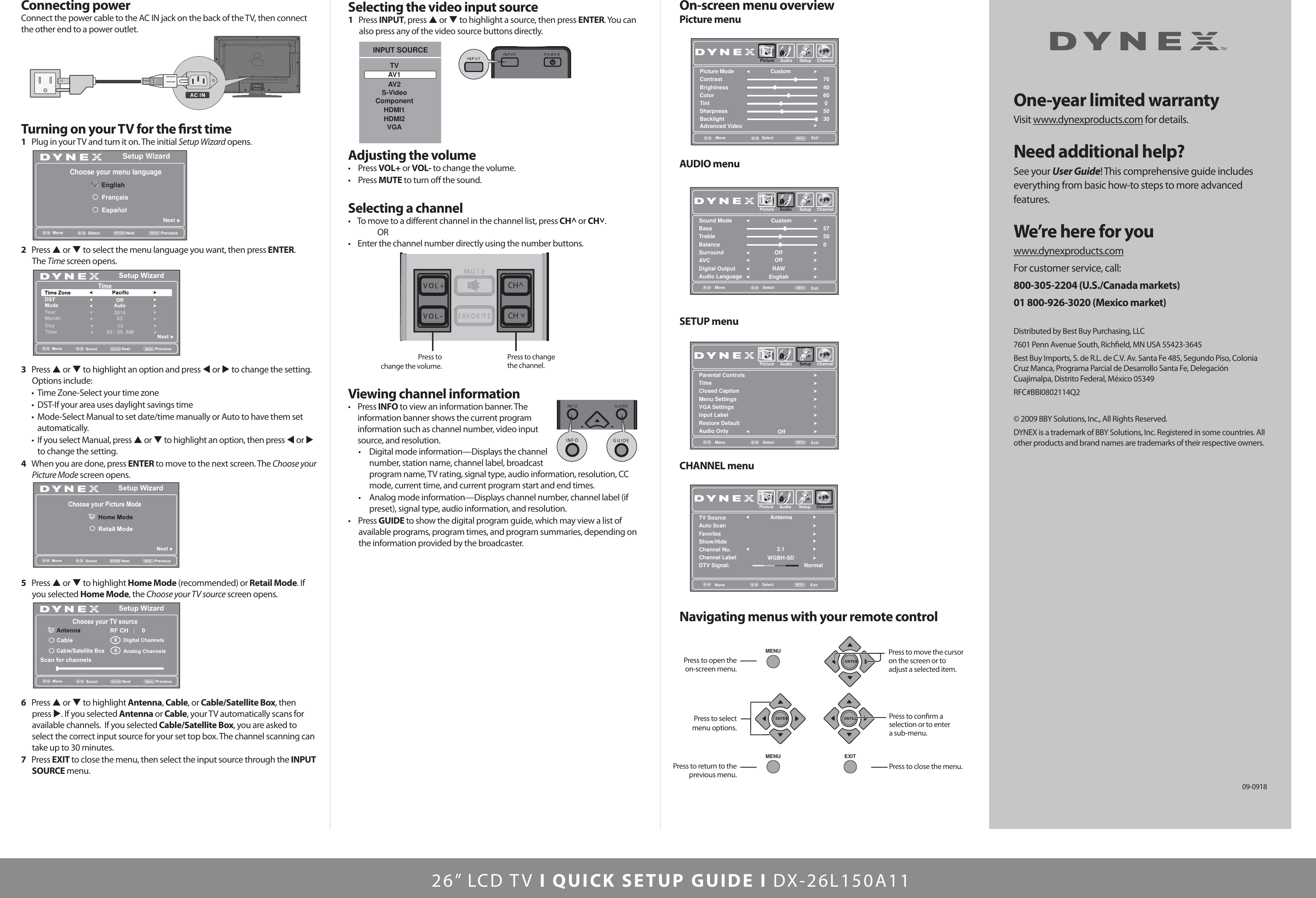 Page 2 of 2 - Dynex Dynex-Dx-26L150A11-Users-Manual- DX-26L-150A11_09-0918_QSG_V1  Dynex-dx-26l150a11-users-manual