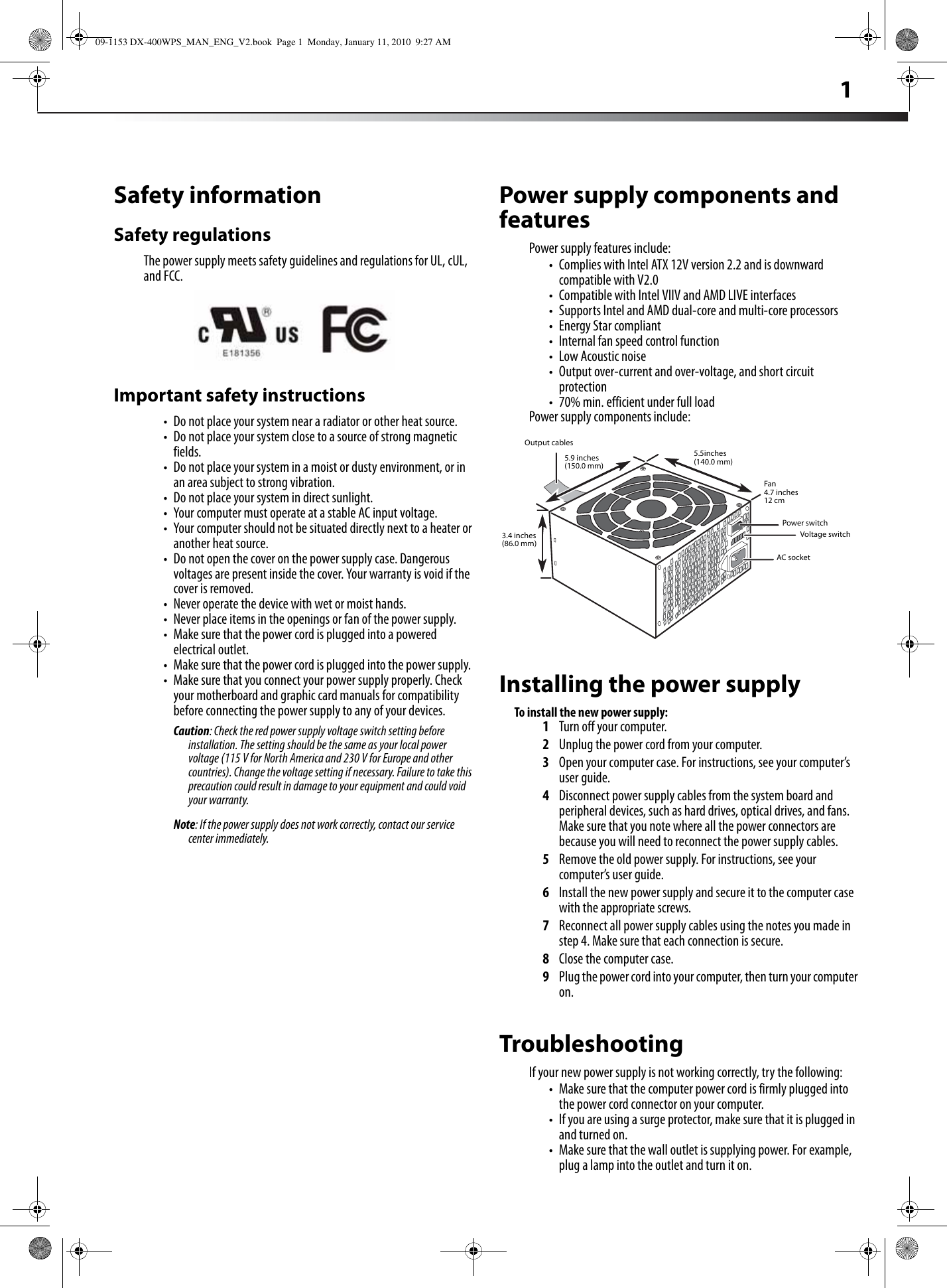 Page 3 of 6 - Dynex Dynex-Dx-400Wps-Owner-S-Manual 09-1153 DX-400WPS_MAN_ENG_V3