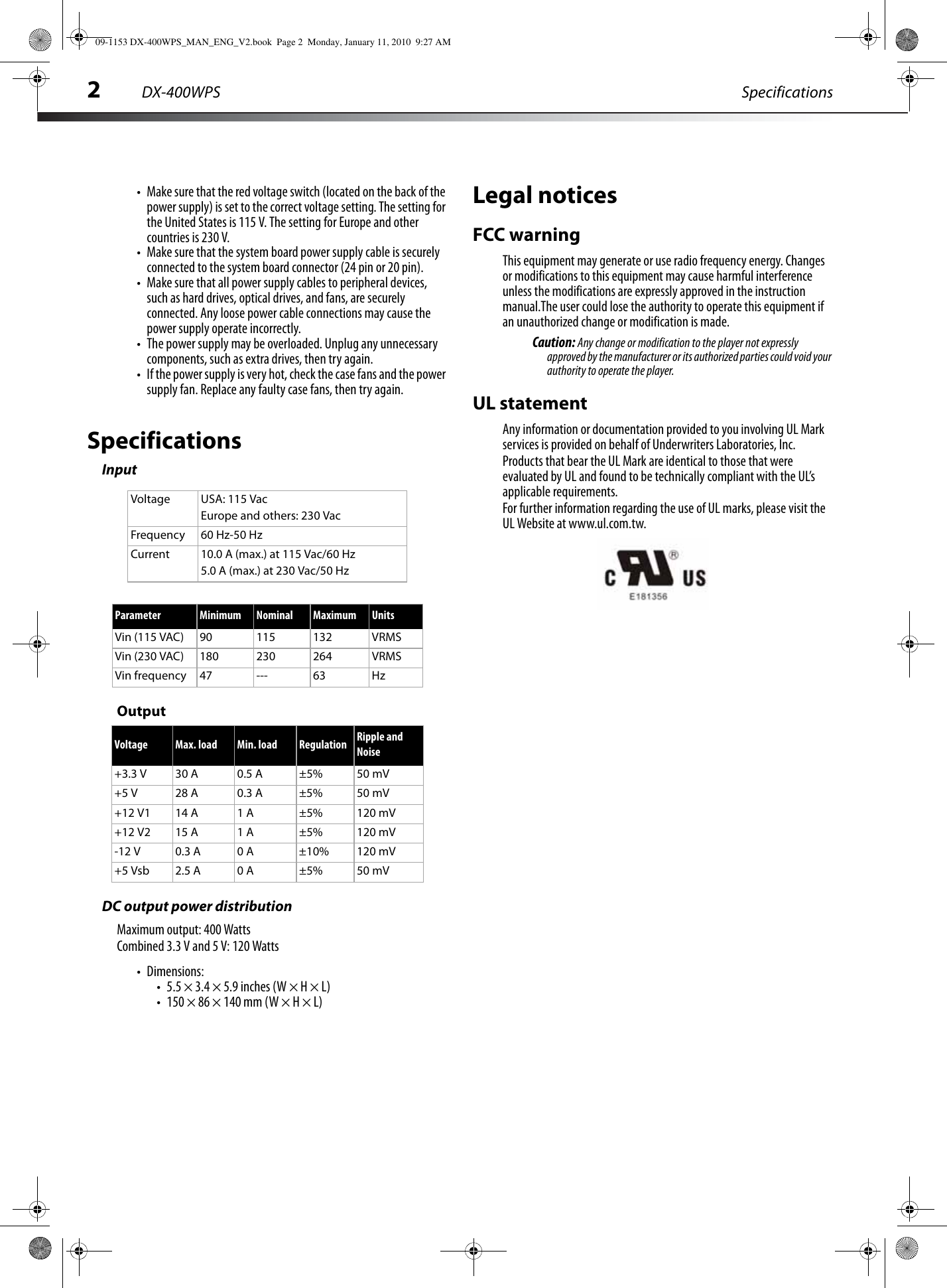 Page 4 of 6 - Dynex Dynex-Dx-400Wps-Owner-S-Manual 09-1153 DX-400WPS_MAN_ENG_V3