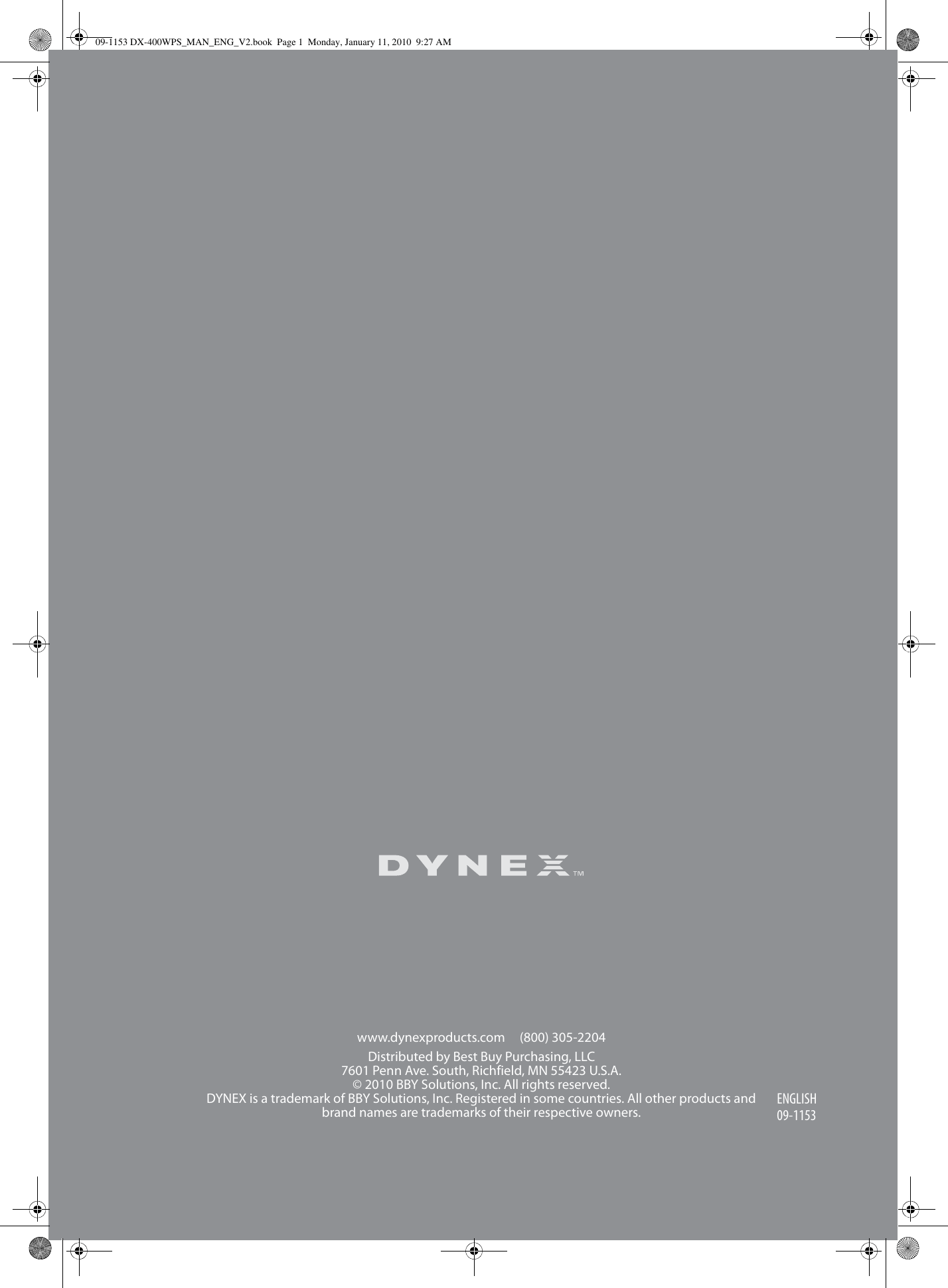 Page 6 of 6 - Dynex Dynex-Dx-400Wps-Owner-S-Manual 09-1153 DX-400WPS_MAN_ENG_V3