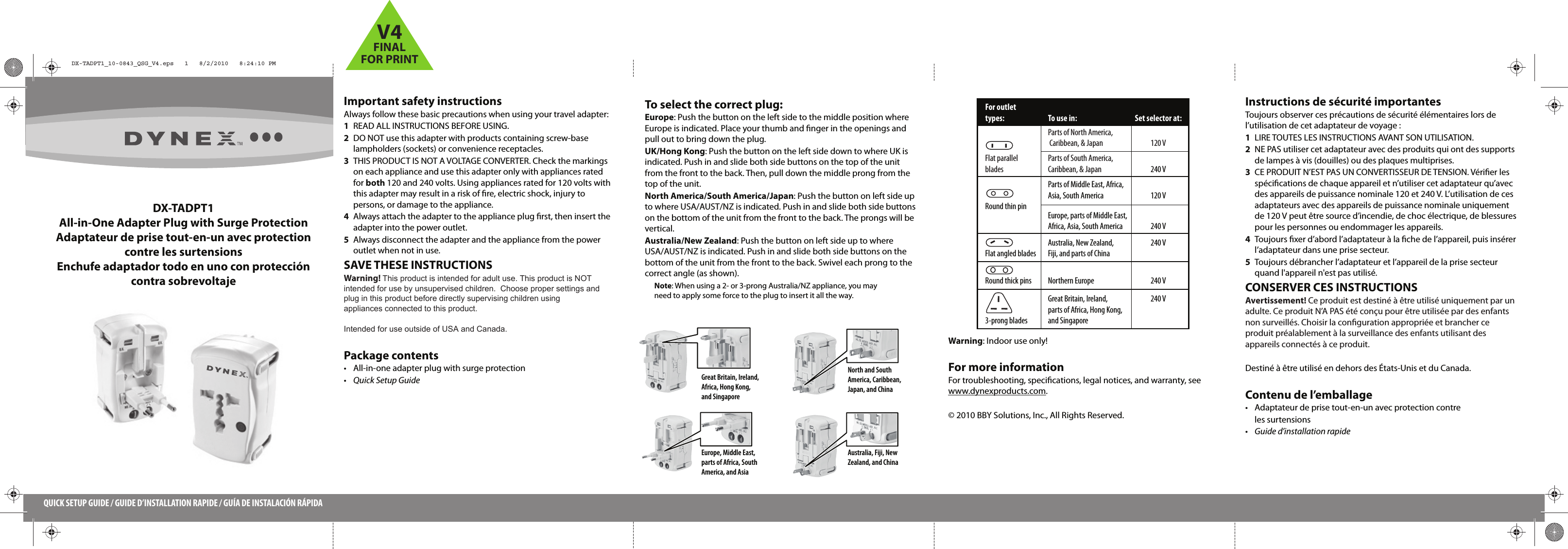 Page 1 of 2 - Dynex Dynex-Dx-Tadpt1-Quick-Start-Guide DX-TADPT1_10-0843_QSG_V4