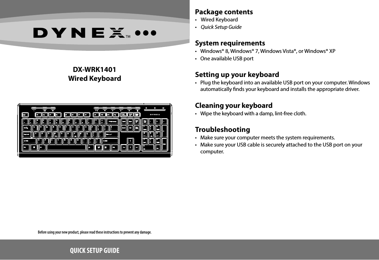Page 1 of 2 - Dynex Dynex-Dx-Wrk1401-Quick-Start-Guide DX-WRK1401_12-1181_QSG_V1_EN