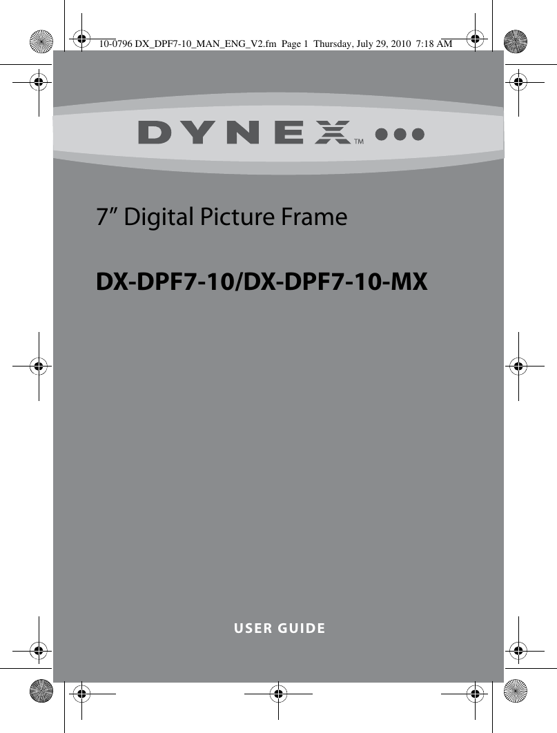 Dynex Products Digital Photo Frame Dx Dpf7 10 Mx Users Manual 0796 DX