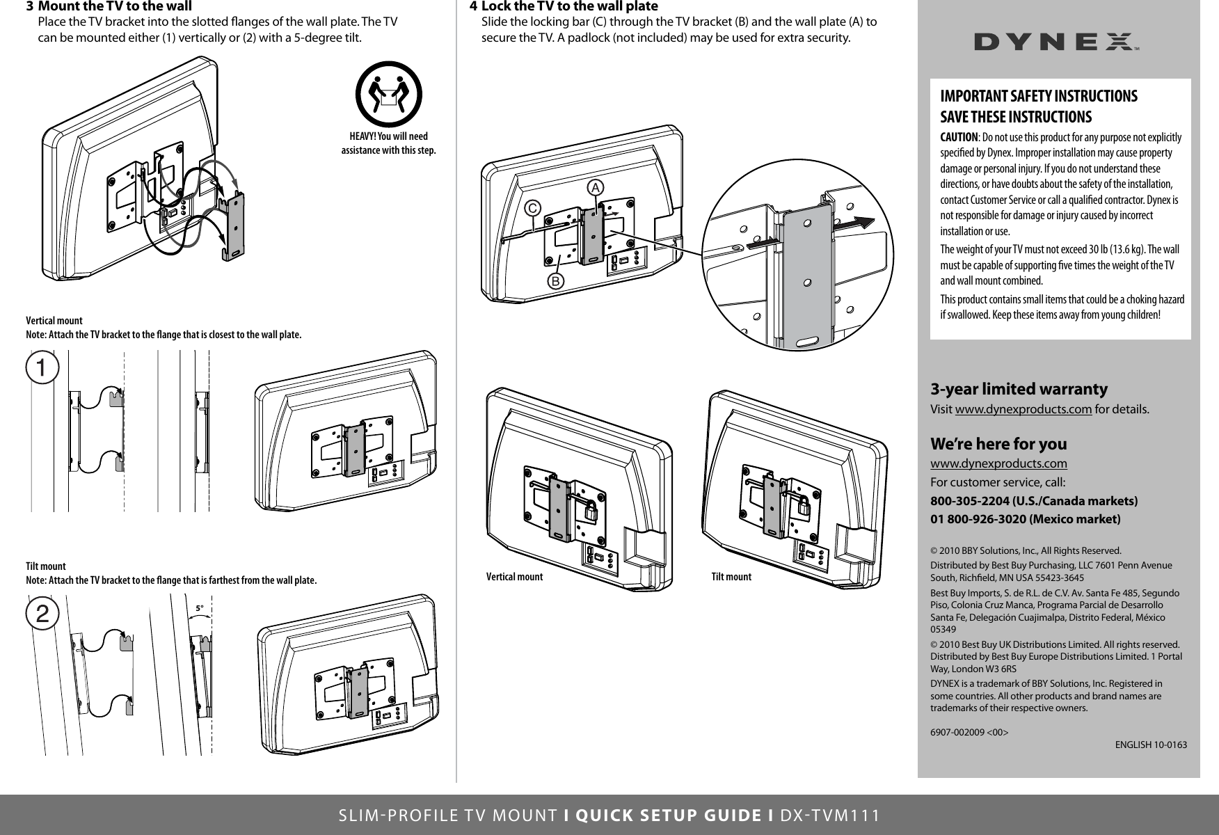 Page 2 of 2 - Dynex Dynex-Fixed-Tv-Wall-Mount-For-Most-13-26-Flat-Panel-Tvs-Black-Quick-Setup-Guide- DX-TVM111_10-0163_QSG_V1_EN  Dynex-fixed-tv-wall-mount-for-most-13-26-flat-panel-tvs-black-quick-setup-guide