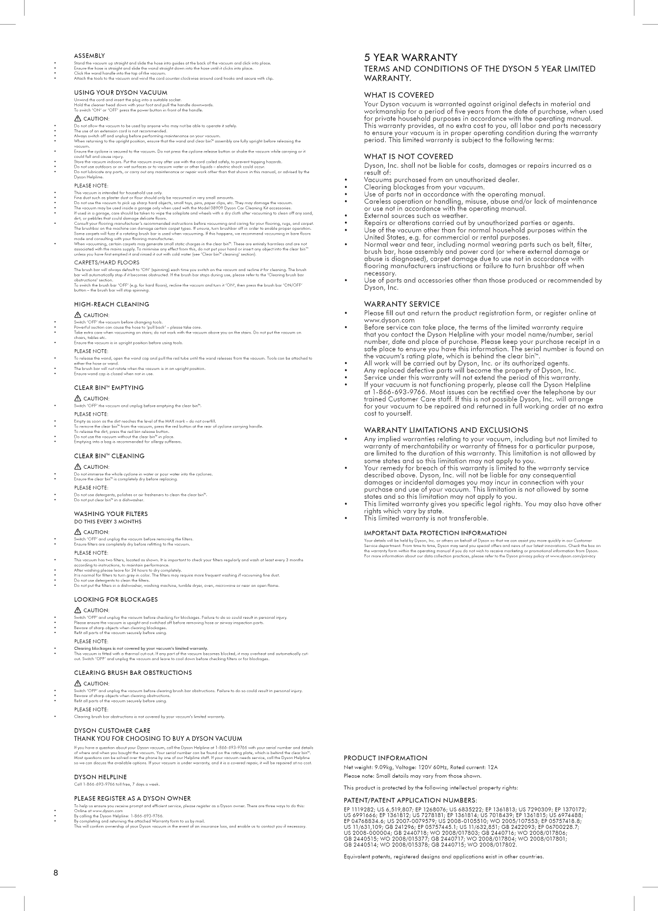 Page 8 of 11 - Dyson DC27 1101490L User Manual  VACUUM, UPRIGHT - Manuals And Guides