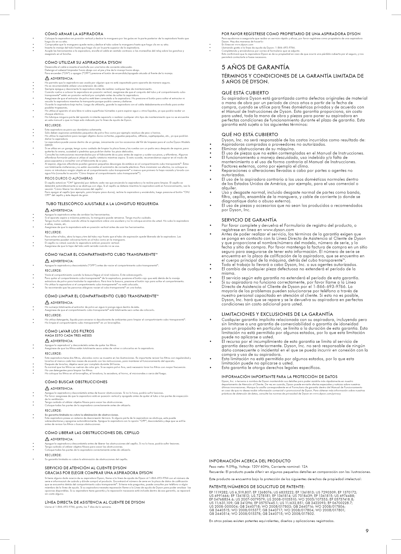 Page 9 of 11 - Dyson DC27 1101490L User Manual  VACUUM, UPRIGHT - Manuals And Guides