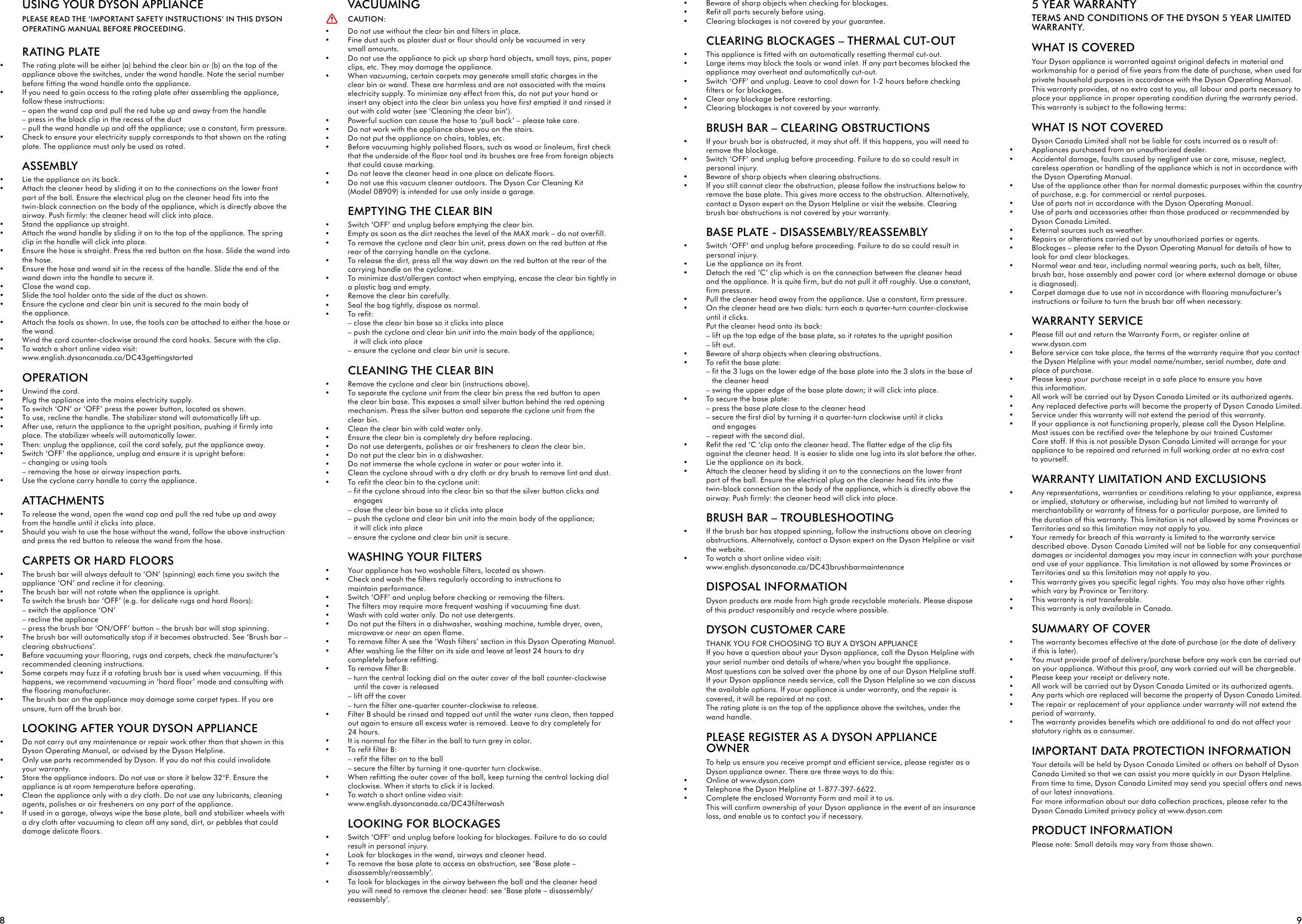Page 5 of 9 - Dyson DC43 User Manual  To The Ca0b43a3-265a-4adb-ad50-778a43b2be7d