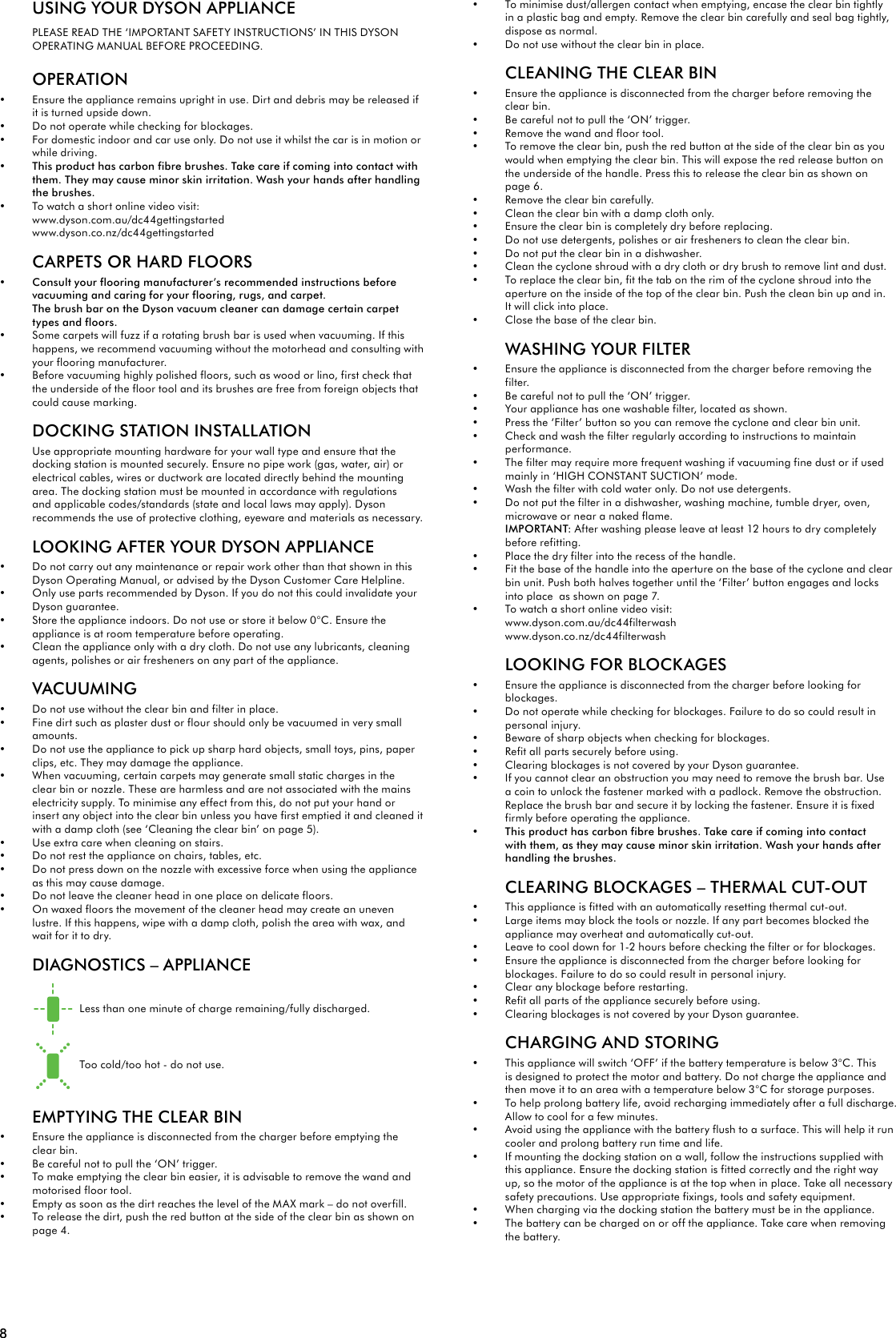 Page 8 of 12 - Dyson DC44 User Manual  To The D05506a5-c3a6-4e98-a5b4-fdd3be0d7ef8