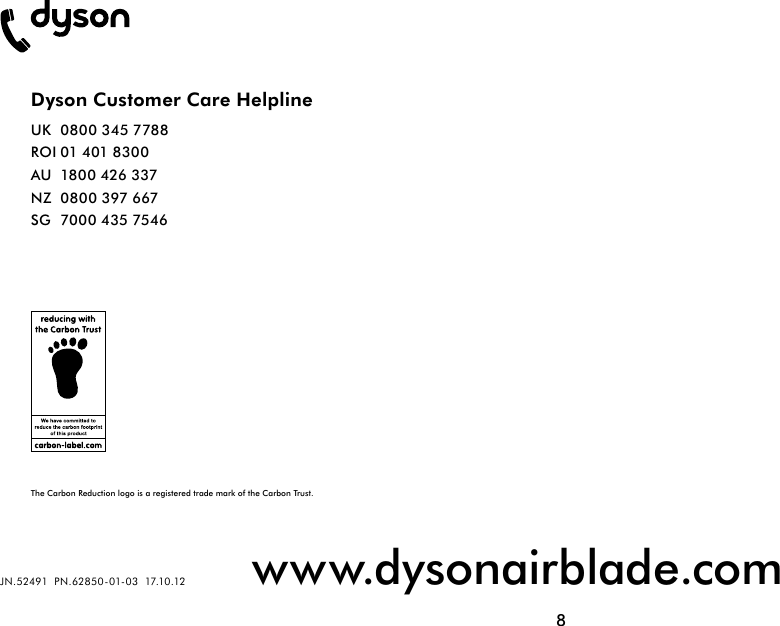 Page 8 of 8 - Dyson Dyson-Airblade-Tap-User-Guide-  Dyson-airblade-tap-user-guide