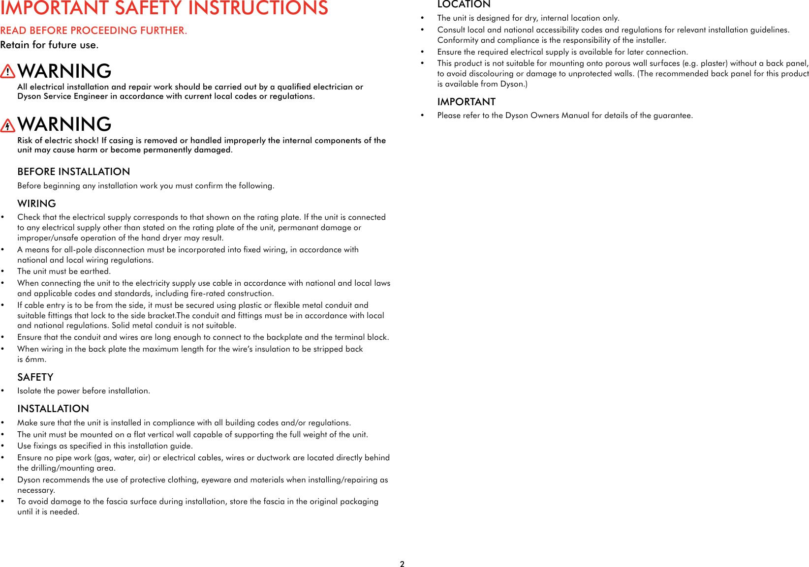 Page 2 of 8 - Dyson Dyson-Airblade-V-Installation-Guide-  Dyson-airblade-v-installation-guide