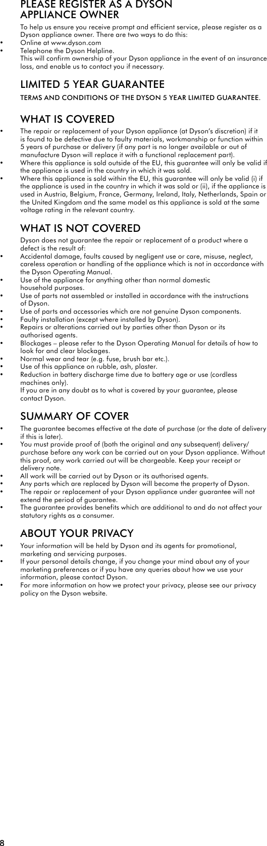 Page 8 of 12 - Dyson Dyson-Dc28C-2015-Owners-Manual-  Dyson-dc28c-2015-owners-manual