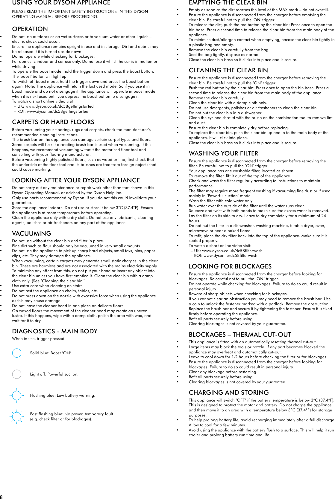 Page 8 of 12 - Dyson Dyson-Dc58-Animal-Owners-Manual-  Dyson-dc58-animal-owners-manual