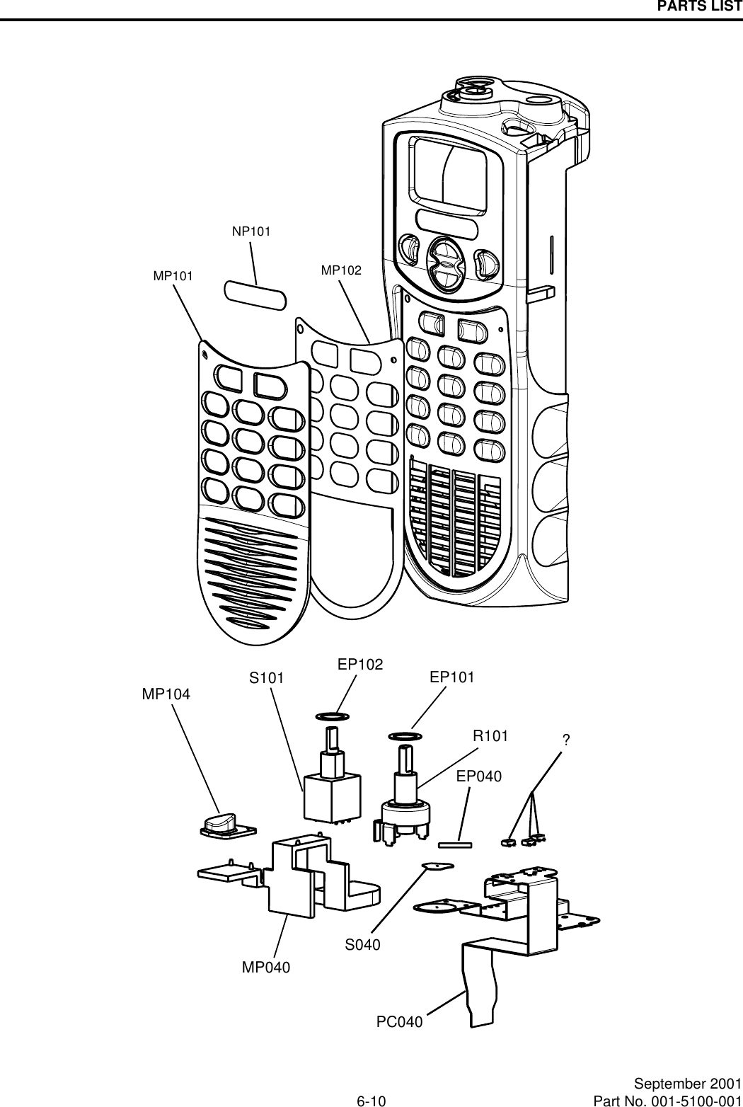 PARTS LIST6-10 September 2001Part No. 001-5100-001MP101NP101MP102MP104 S101 EP102 EP101MP040S040PC040R101EP040?