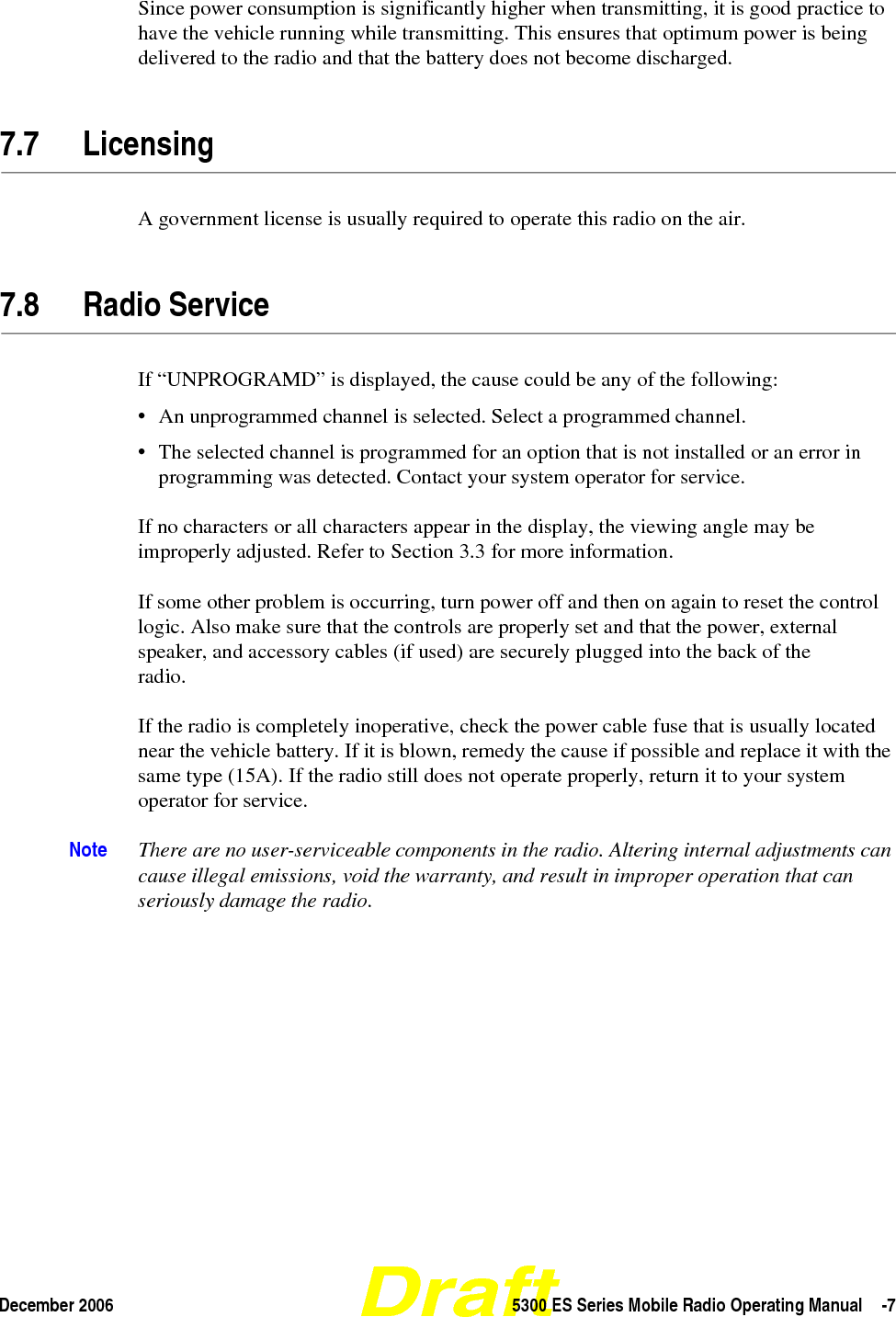 Draft-8  5300 ES Series Mobile Radio Operating Manual December 2006 