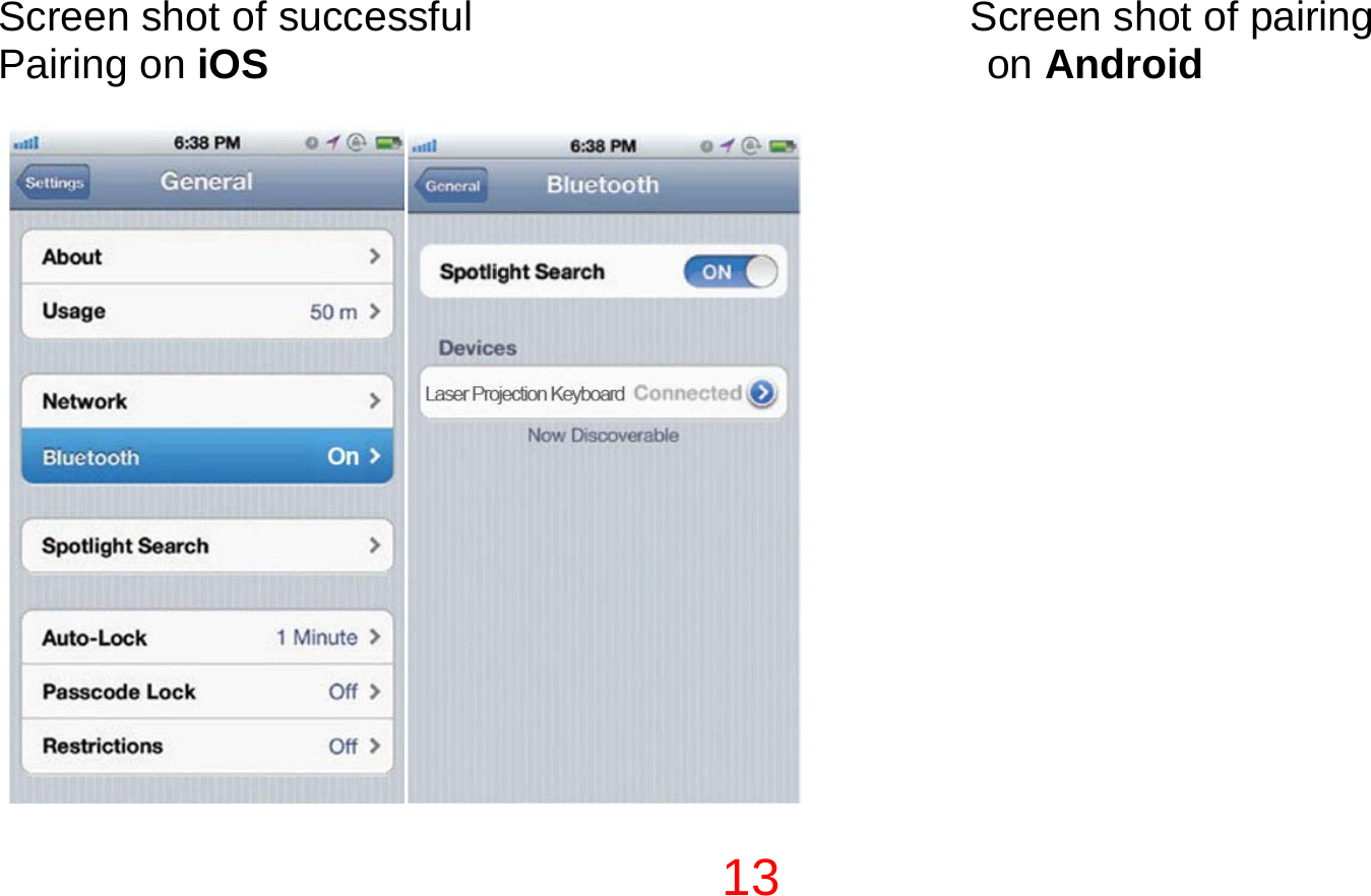 13   Screen shot of successful                                           Screen shot of pairing  Pairing on iOS                                                              on Android                