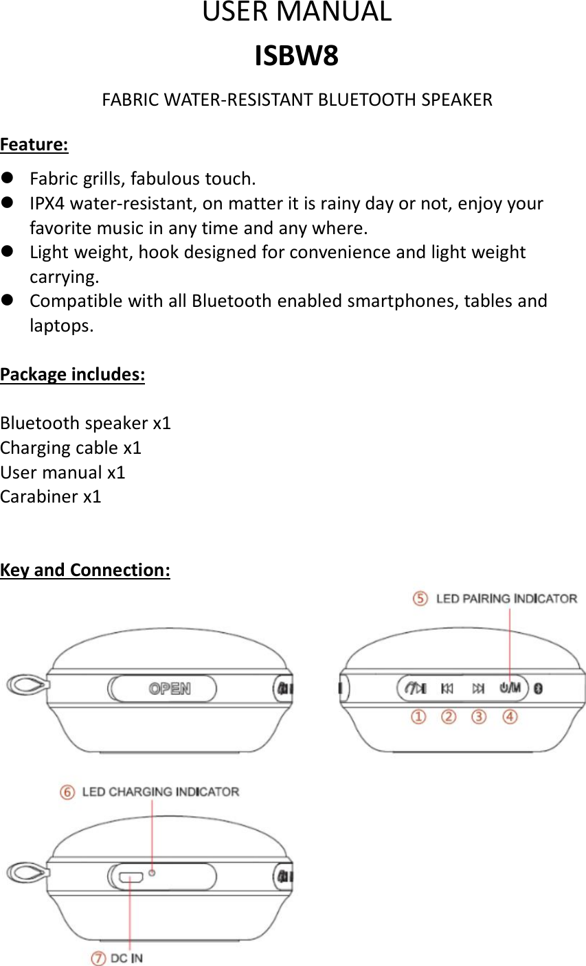 Page 1 of E Power ISBW8 Bluetooth speaker User Manual 