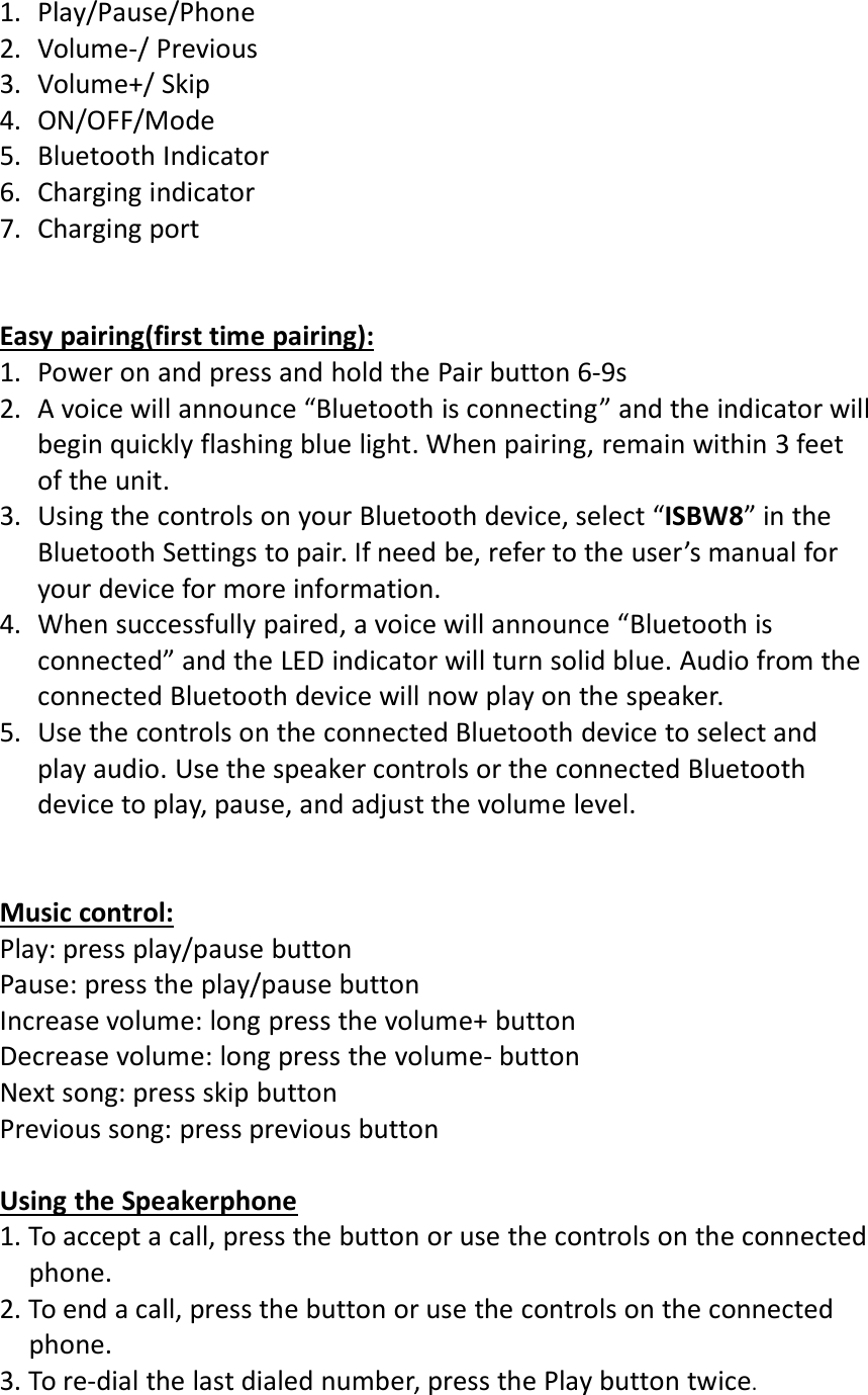 Page 2 of E Power ISBW8 Bluetooth speaker User Manual 